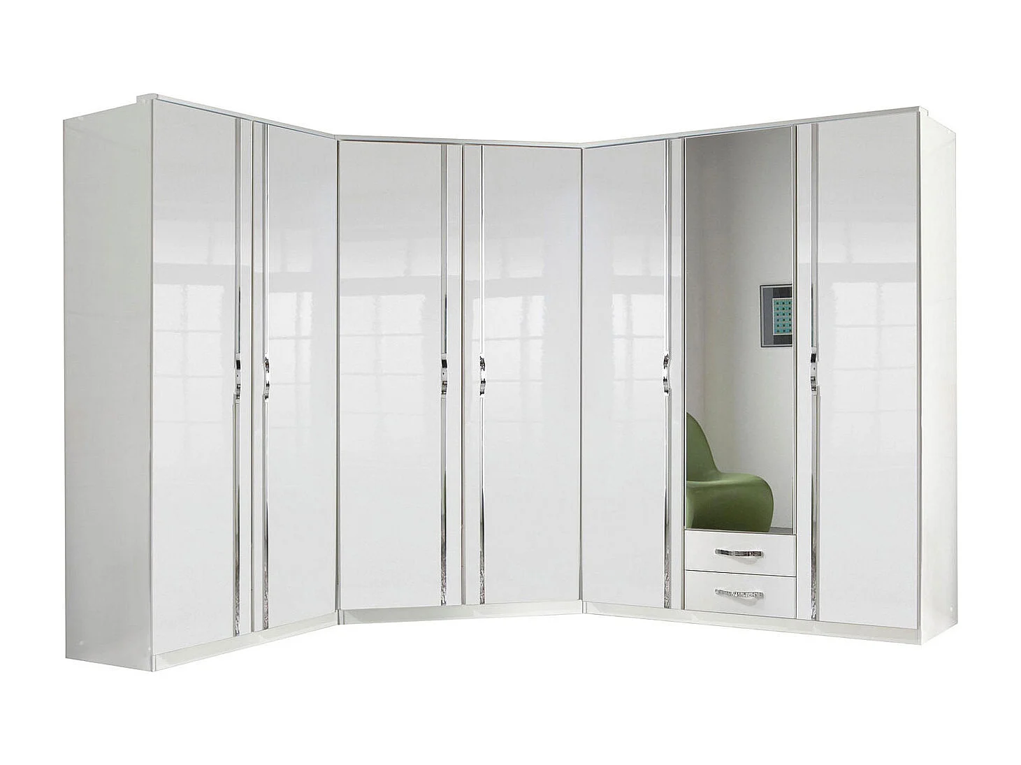 ECKSCHRANK Trio Korpus weiß / Front weiß hochglänzend 90 / 58 / 198cm