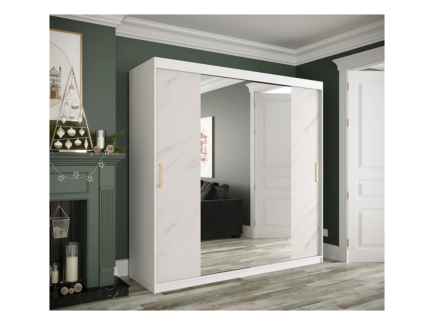Armoire à portes coulissantes Marmur T1 200/200/62 (Blanc)