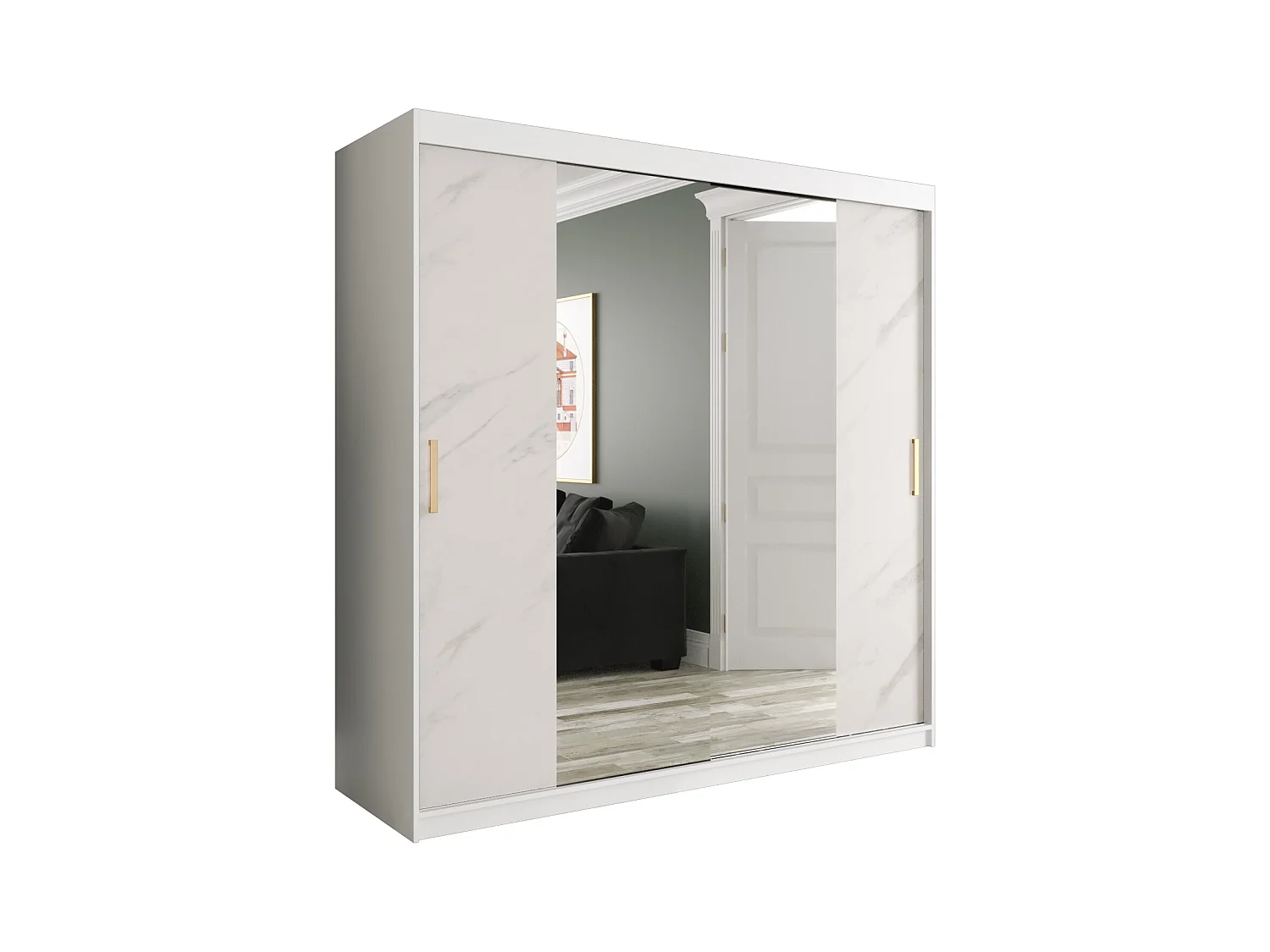 Schwebetürenschrank Marmur T1 200/200/62 ( Weiß)