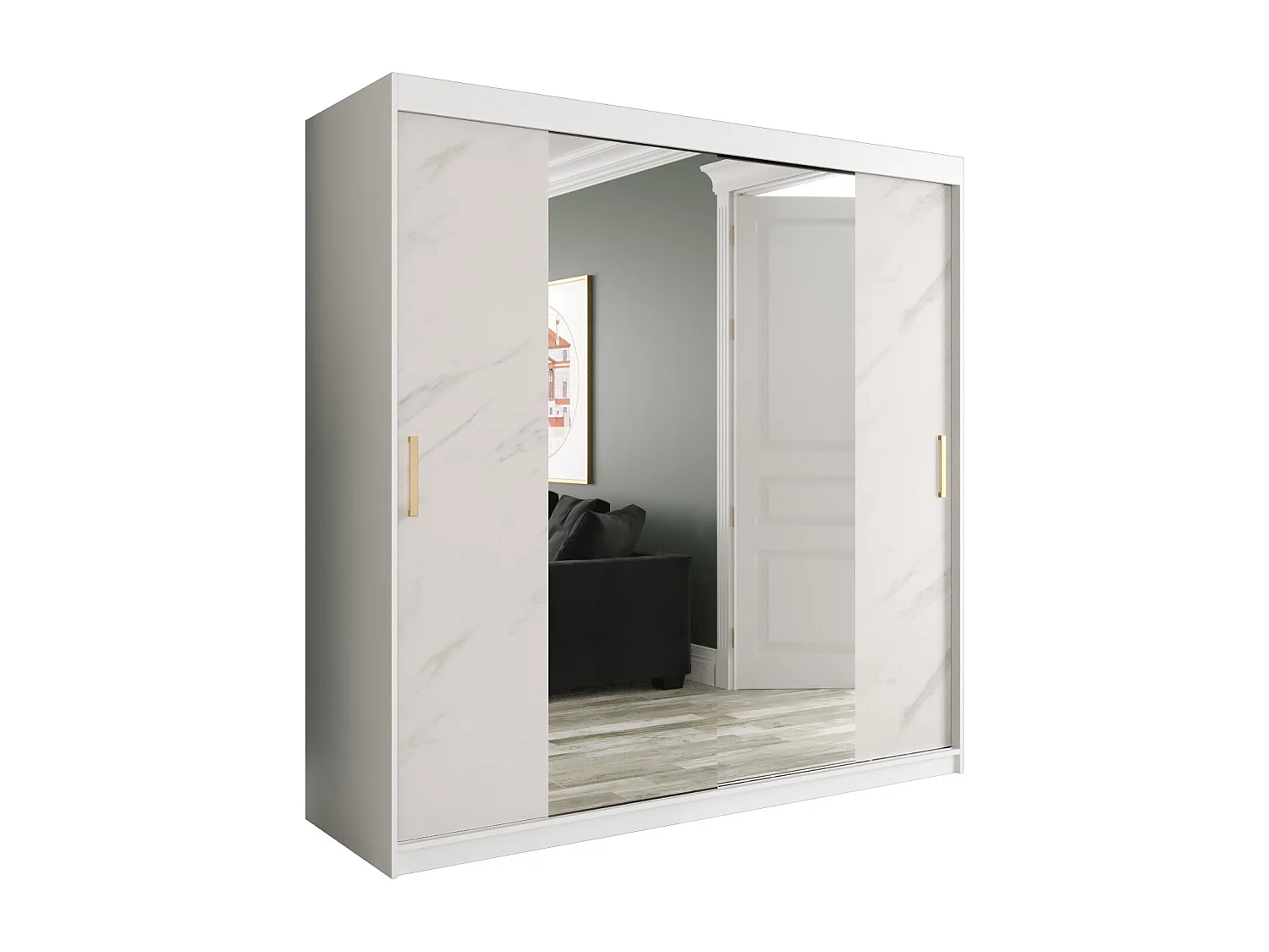 Armoire à portes coulissantes Marmur T1 200/200/62 (Blanc)