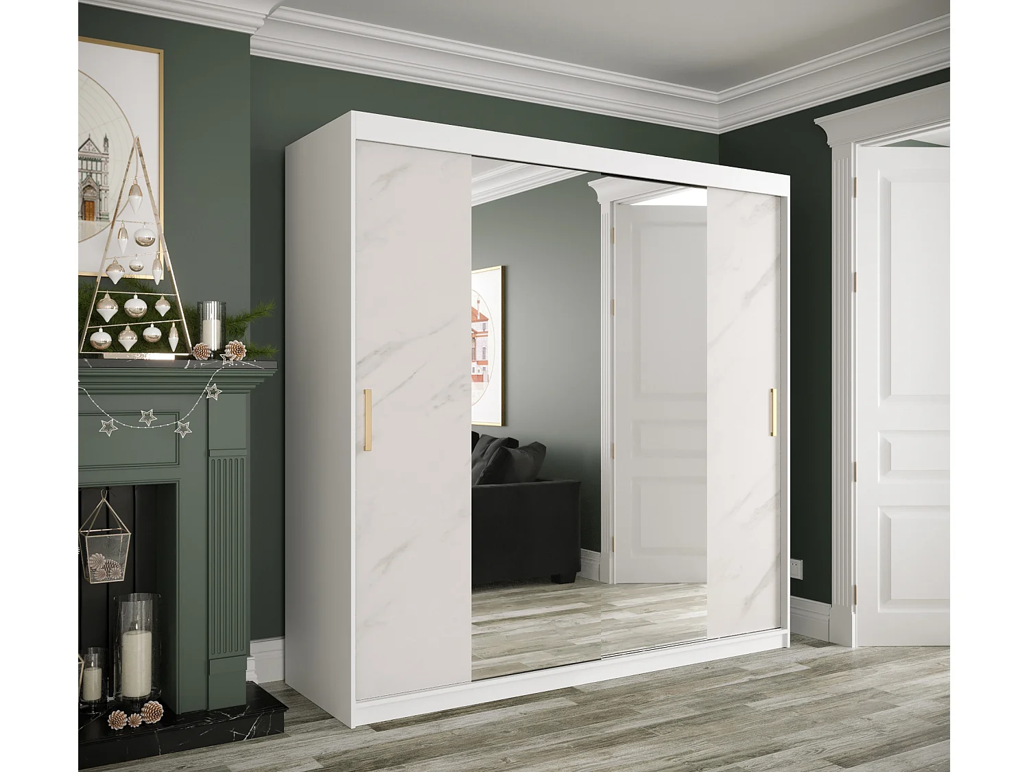 Armoire à portes coulissantes Marmur T1 200/200/62 (Blanc)
