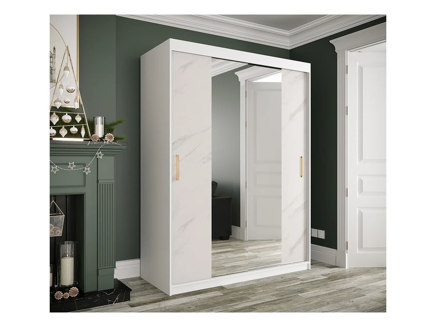 Armoire à portes coulissantes Marmur T1 200/150/62 (Blanc)