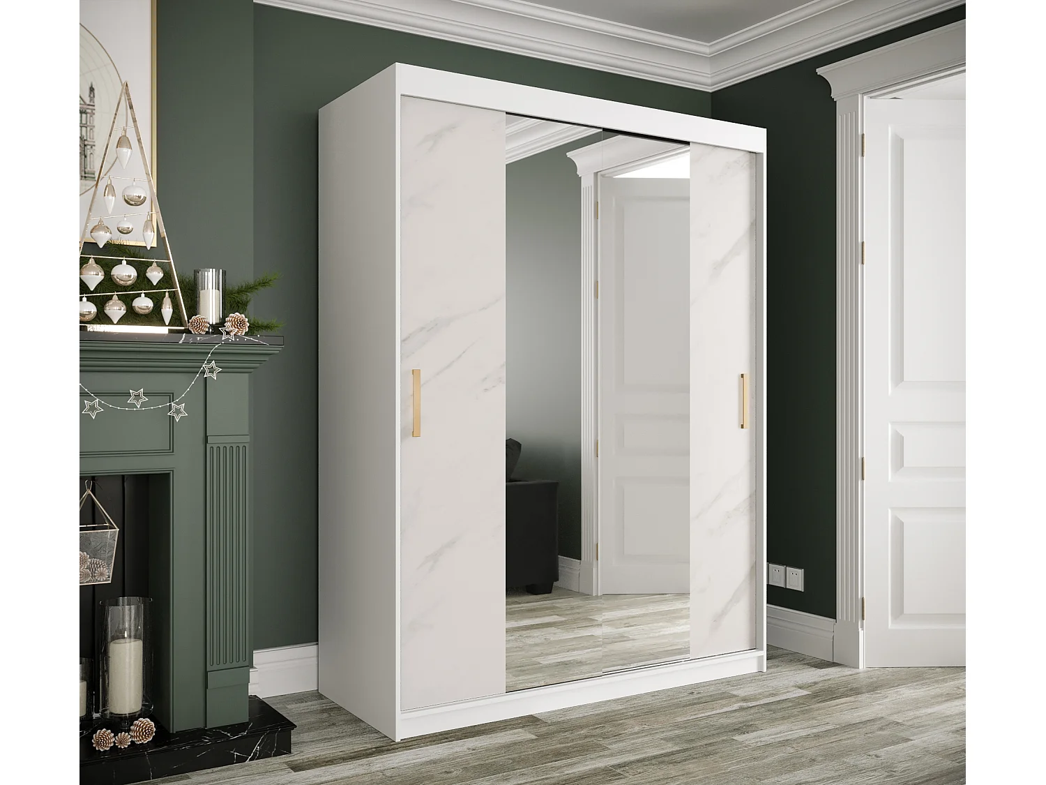 Armoire à portes coulissantes Marmur T1 200/150/62 (Blanc)