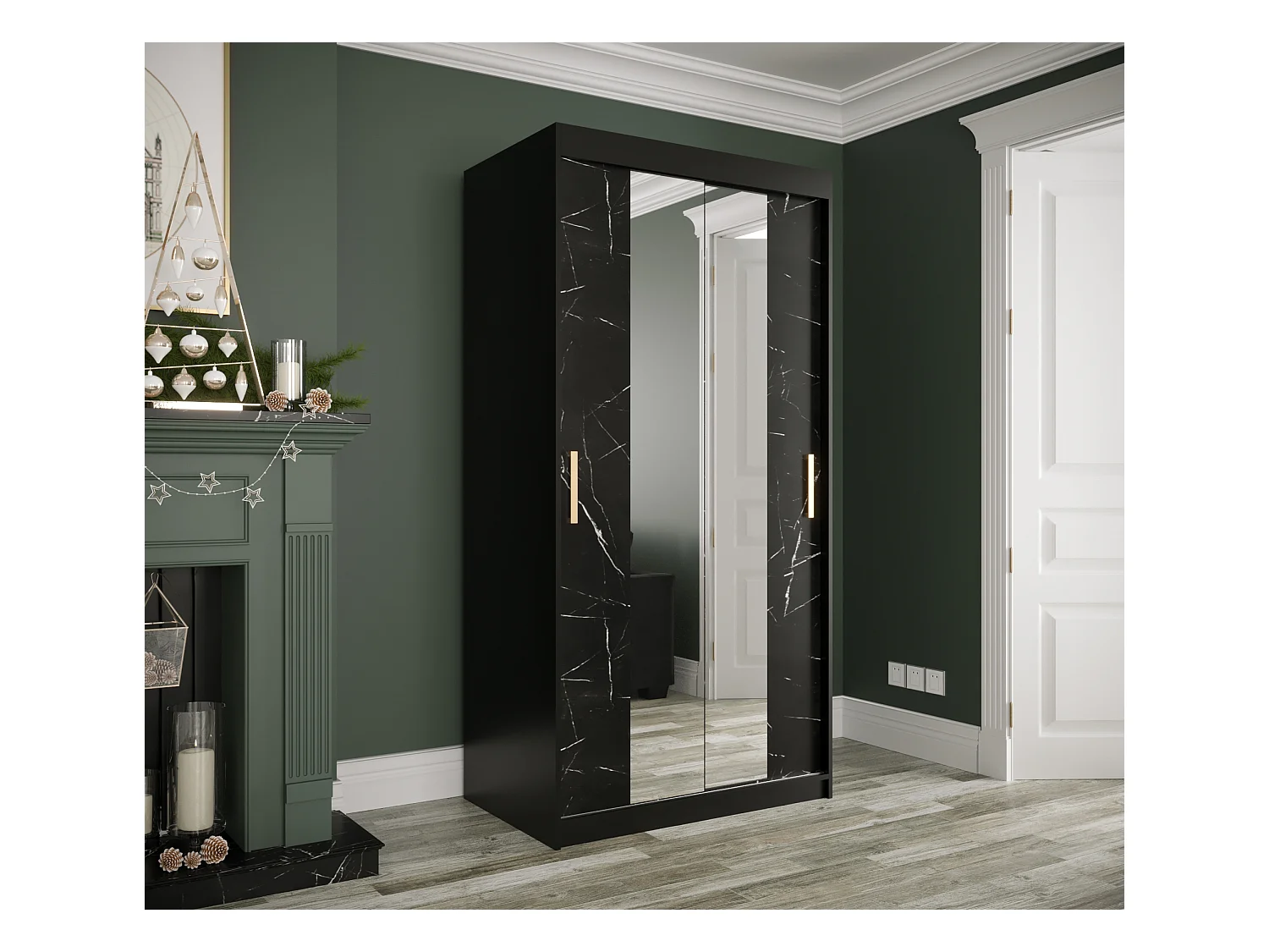 Armoire à portes coulissantes Marmur T1 200/100/62 (Noir)