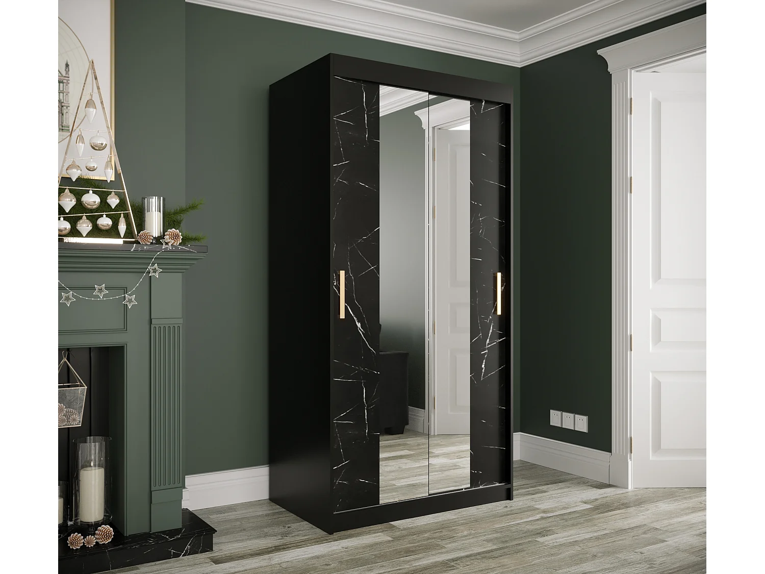 Armoire à portes coulissantes Marmur T1 200/100/62 (Noir)