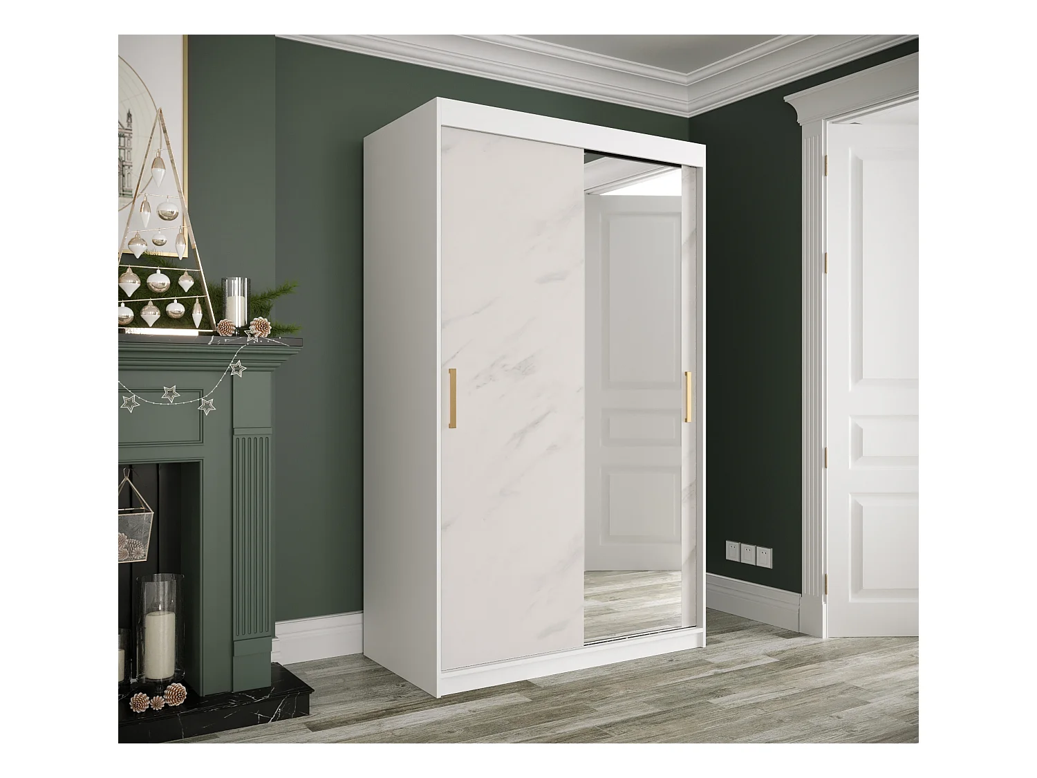 Armoire à portes coulissantes Marmur T2 200/120/62 (Blanc)