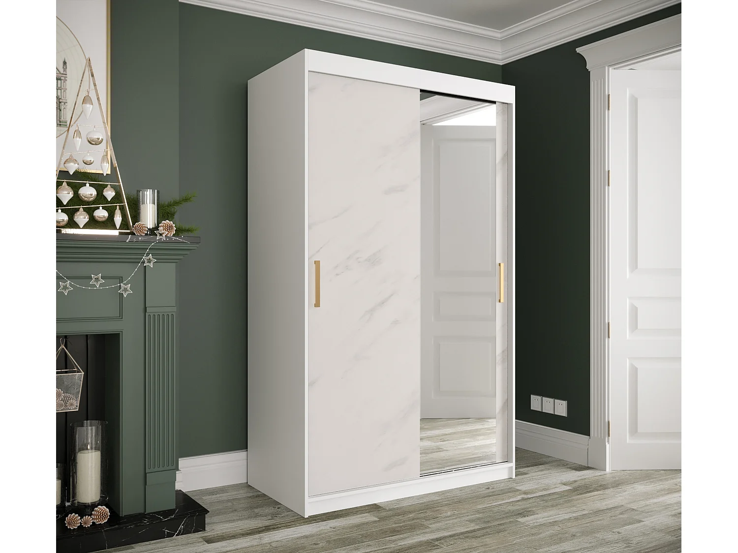 Armoire à portes coulissantes Marmur T2 200/120/62 (Blanc)