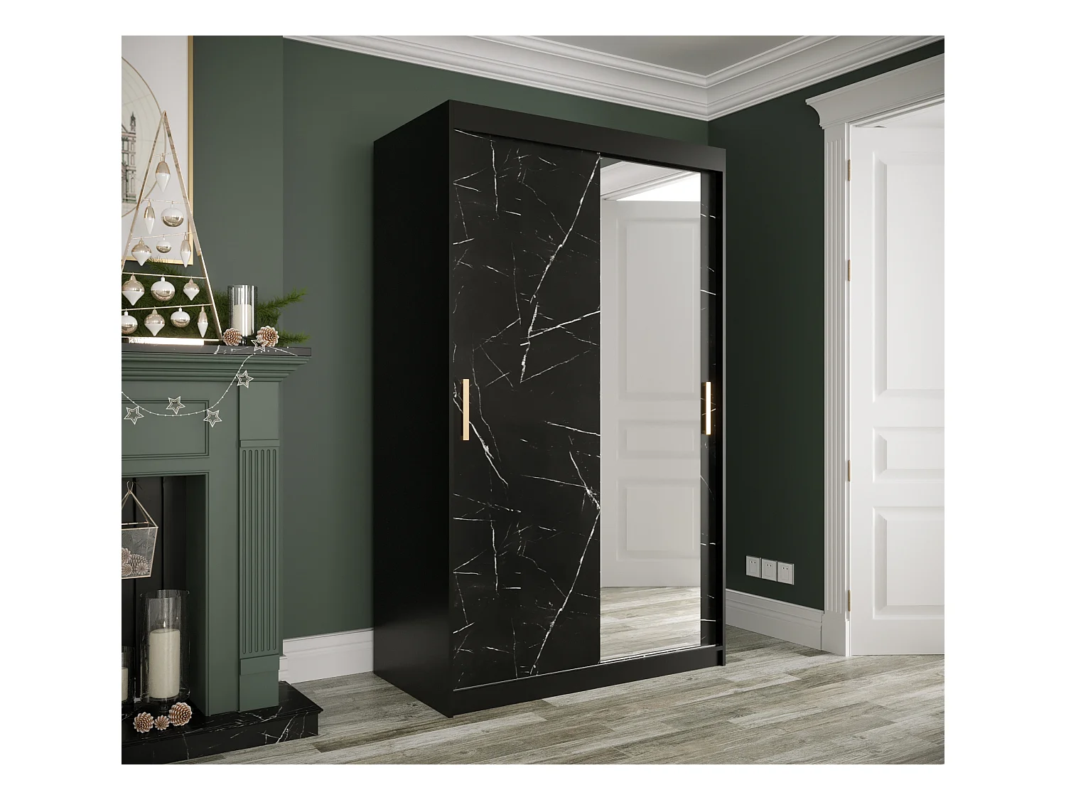 Armoire à portes coulissantes Marmur T2 200/120/62 (Noir)