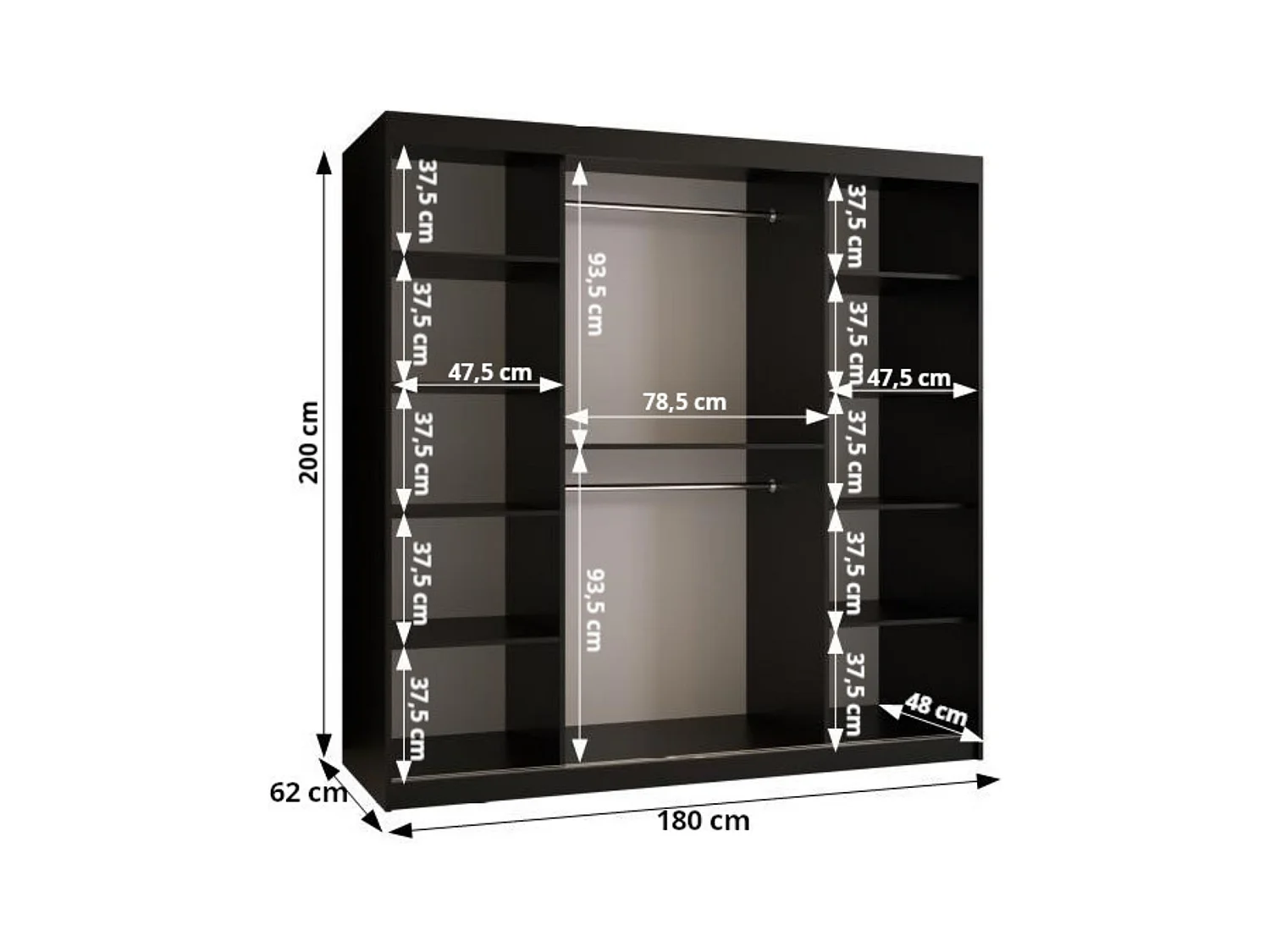 Armoire à portes coulissantes Ramiro 1 200/180/62 (Noir)