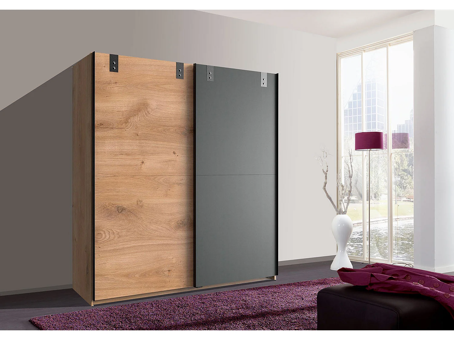 KLEIDERSCHRANK Liverpool Plankeneiche / graphit 180 / 64 / 198cm