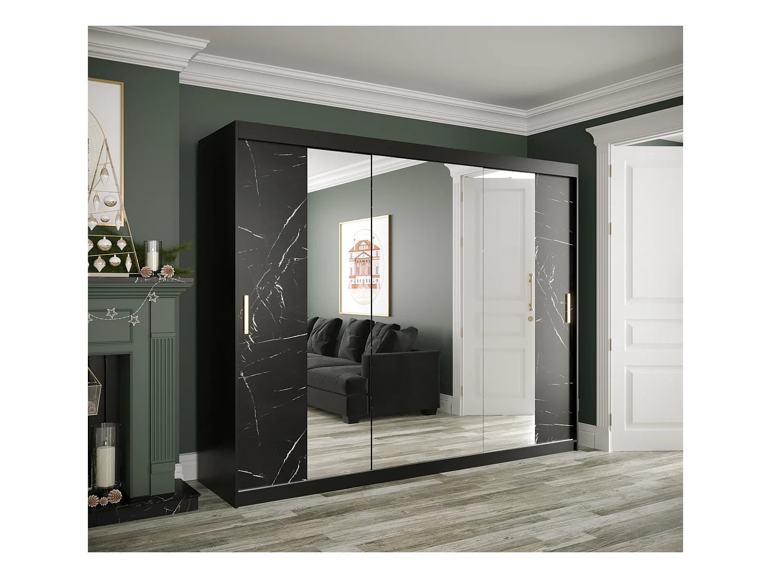 Armoire à portes coulissantes Marmur T2 200/250/62 (Noir)
