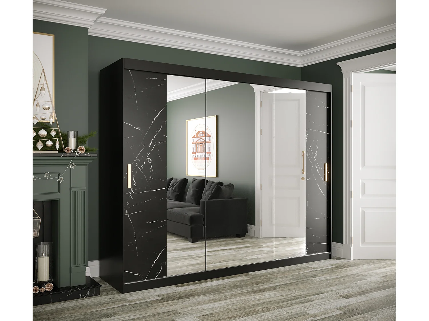 Schwebetürenschrank Marmur T2 200/250/62 ( Schwarz)