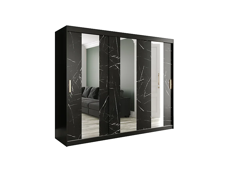 Schwebetürenschrank Marmur Pole 200/250/62 ( Schwarz)