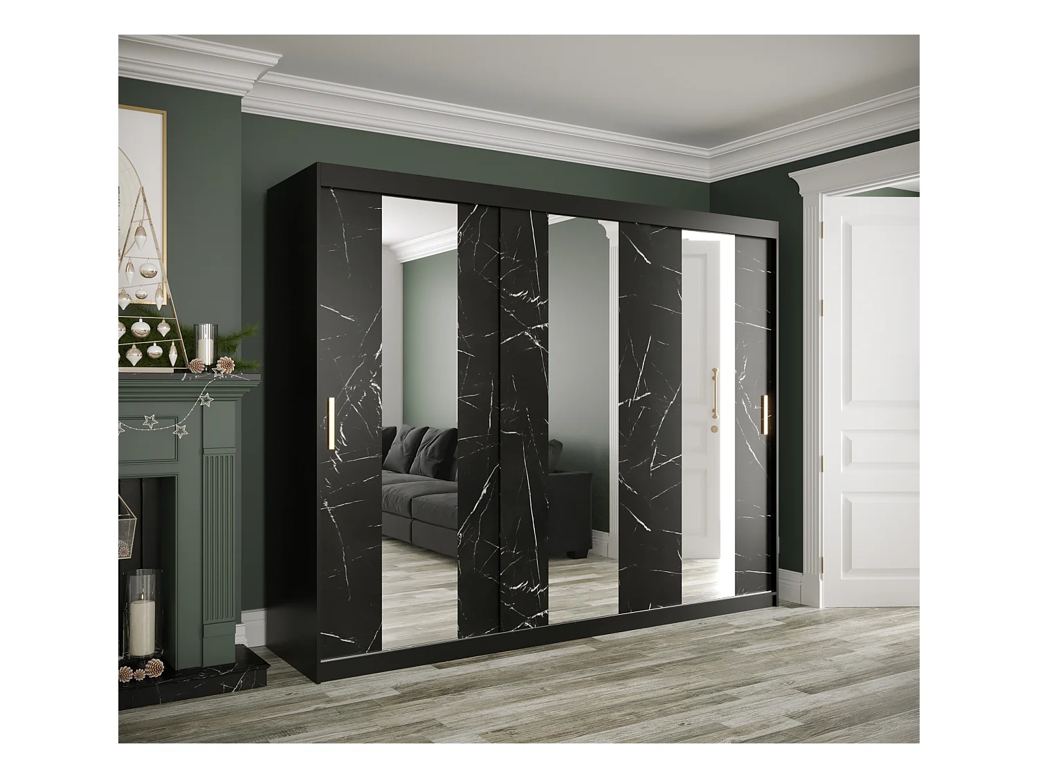 Armoire à portes coulissantes Marmur Pole 200/250/62 (Noir)