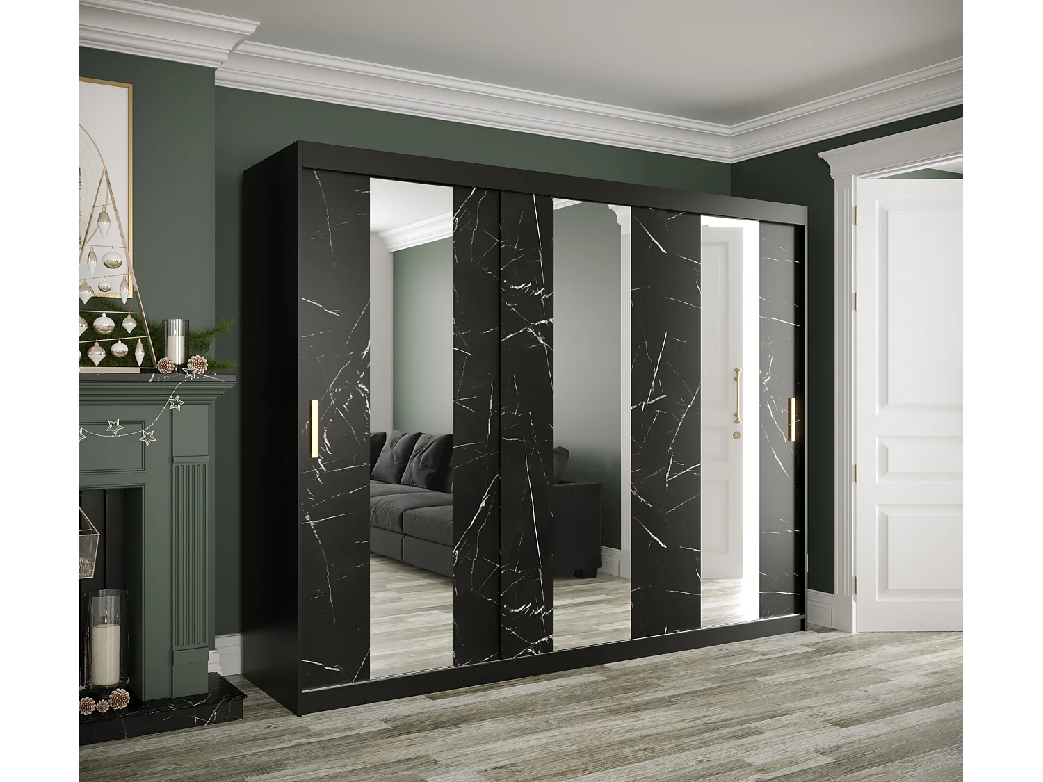 Armoire à portes coulissantes Marmur Pole 200/250/62 (Noir)