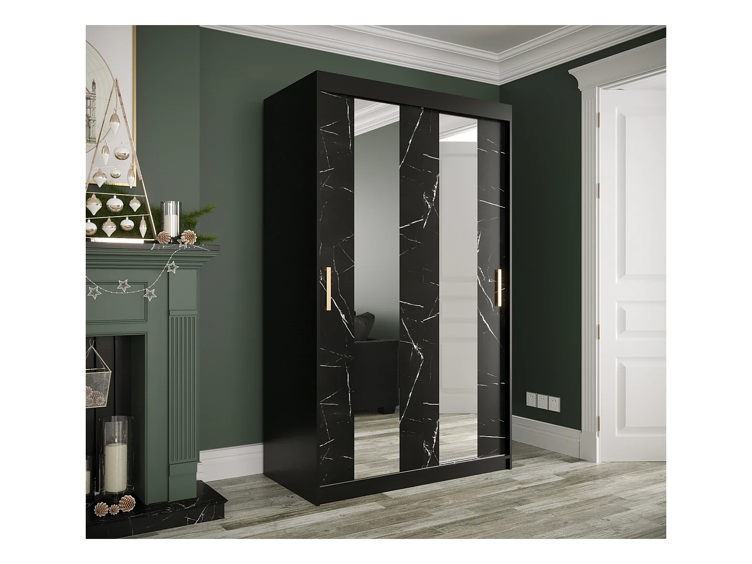 Armoire à portes coulissantes Marmur Pole 200/120/62 (Noir)