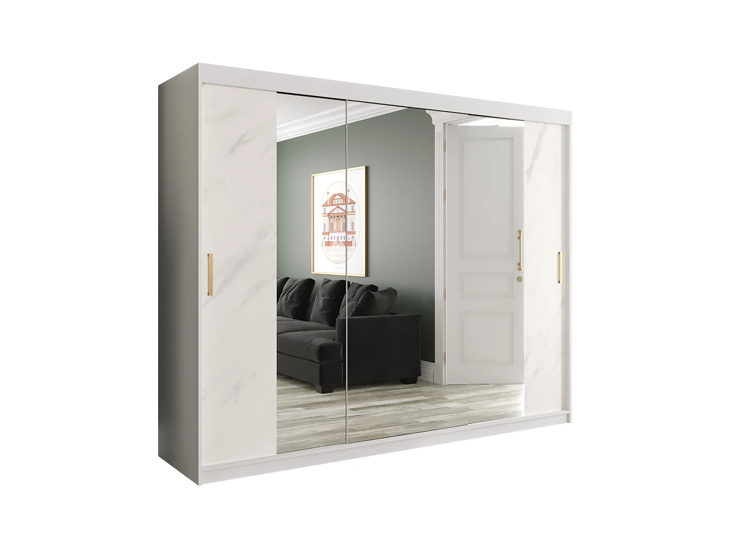 Armoire à portes coulissantes Marmur T2 200/250/62 (Blanc)