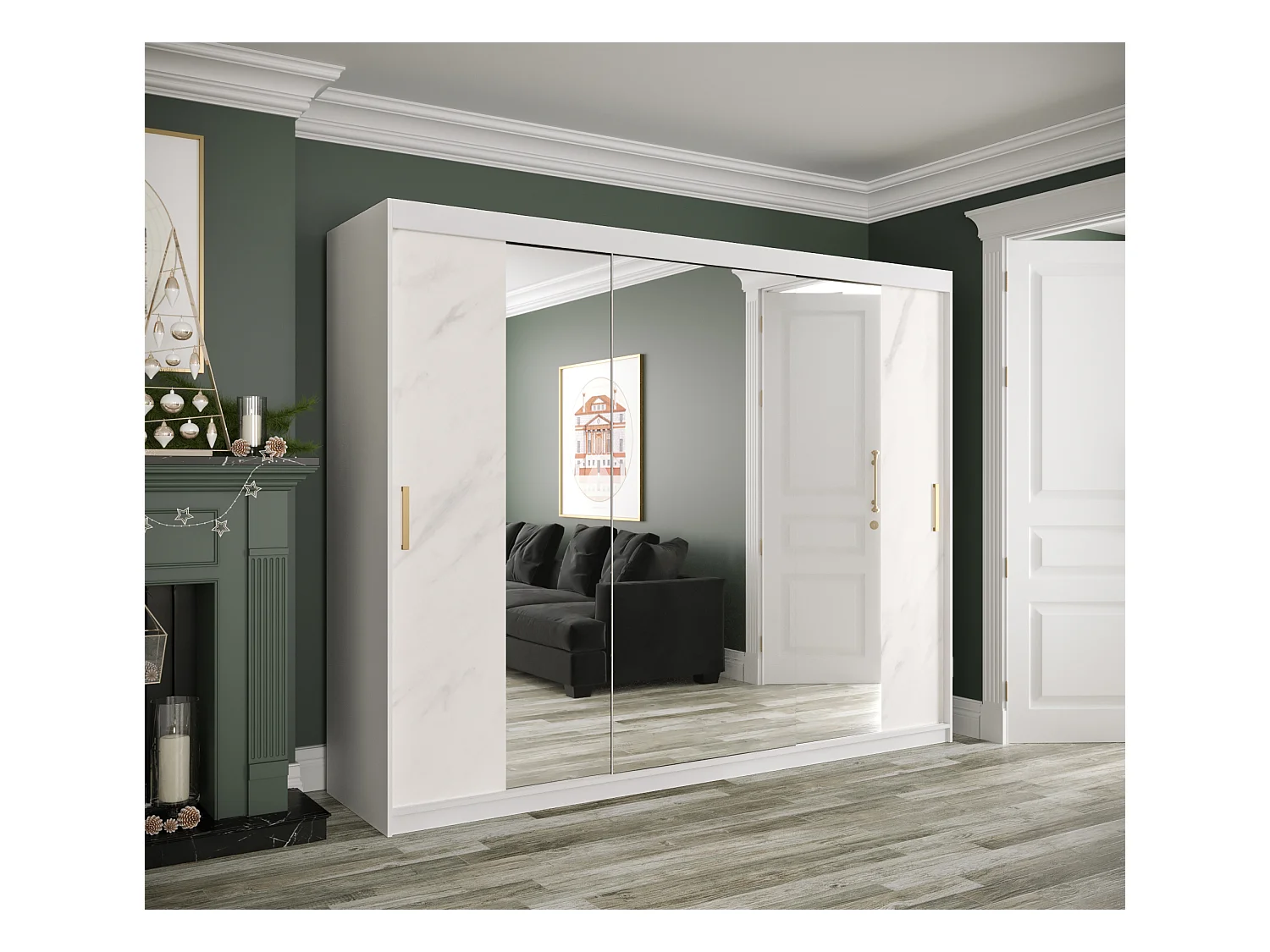 Armoire à portes coulissantes Marmur T2 200/250/62 (Blanc)