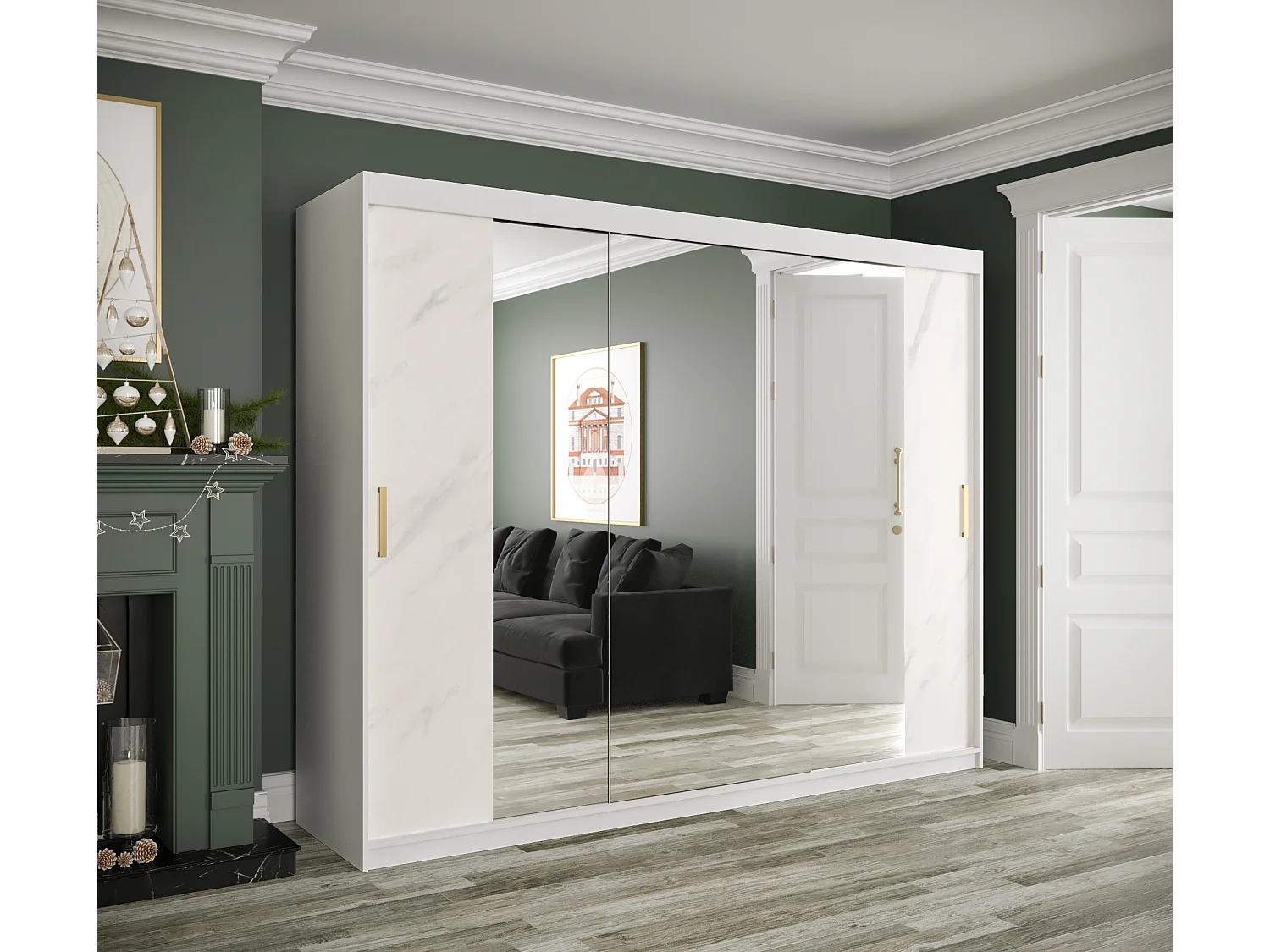 Armoire à portes coulissantes Marmur T2 200/250/62 (Blanc)