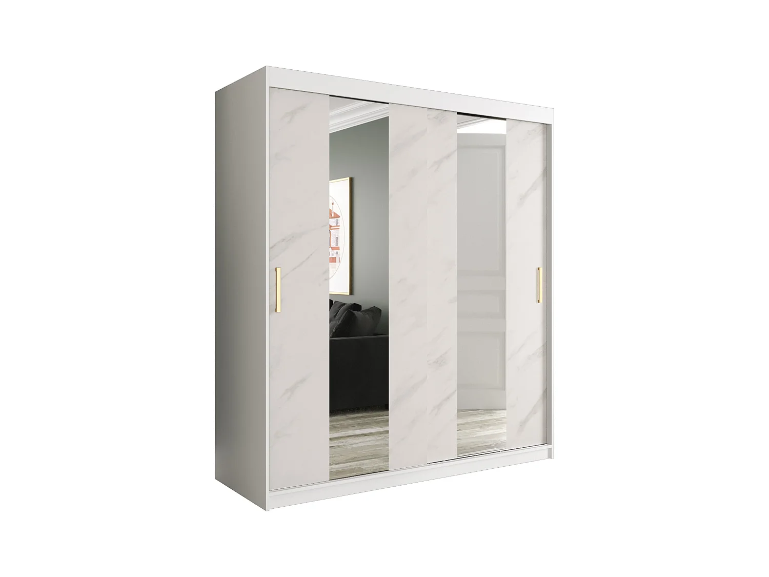 Armoire à portes coulissantes Marmur Pole 200/180/62 (Blanc)