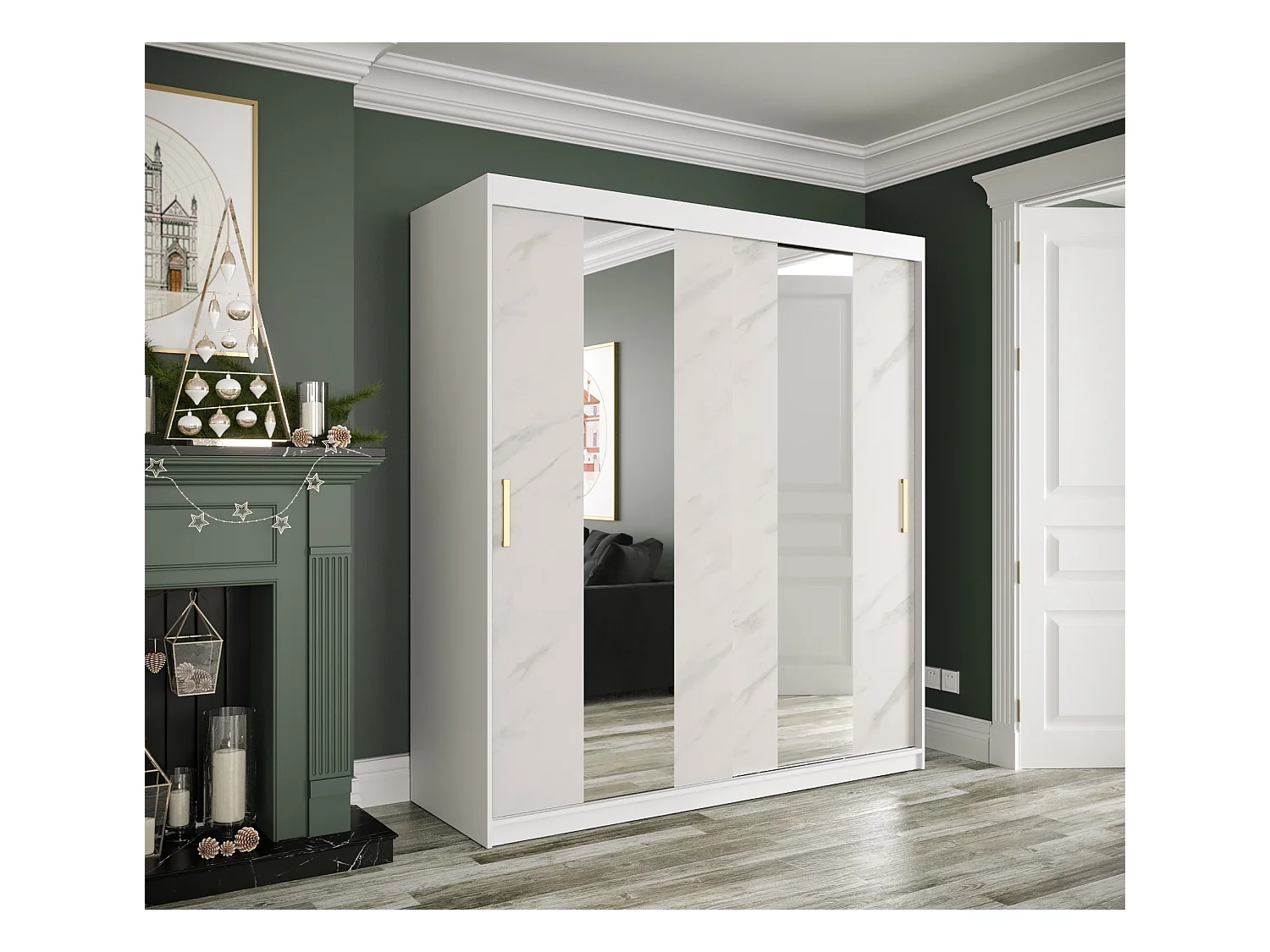 Armoire à portes coulissantes Marmur Pole 200/180/62 (Blanc)