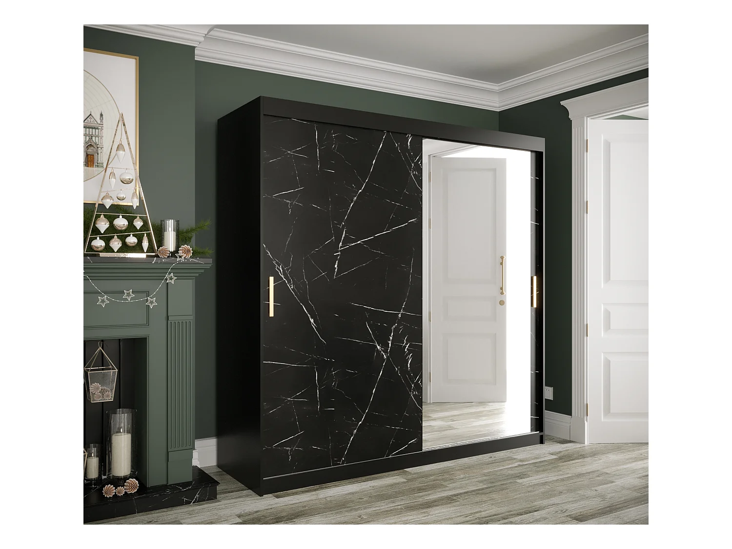 Armoire à portes coulissantes Marmur T2 200/200/62 (Noir)