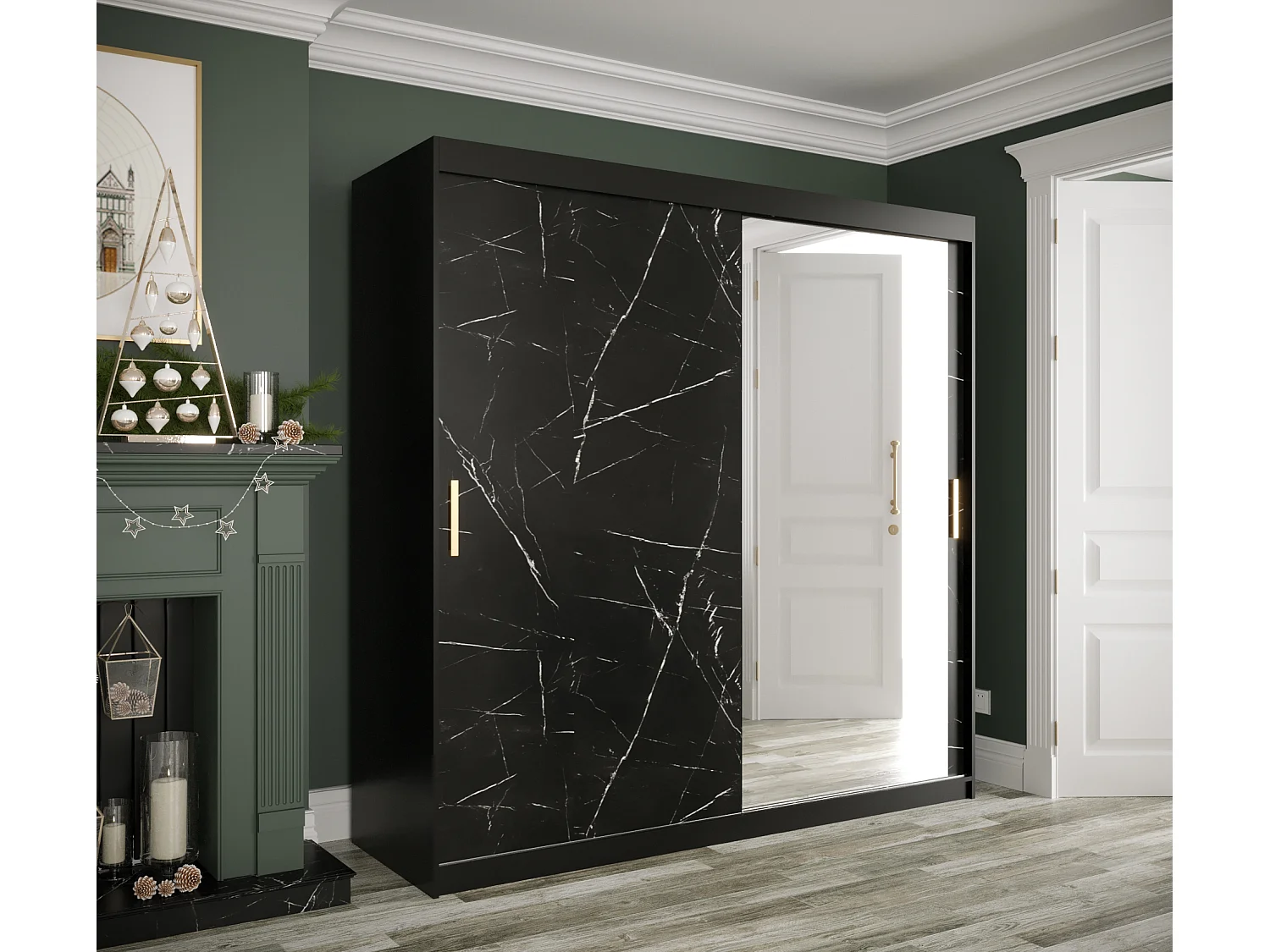 Armoire à portes coulissantes Marmur T2 200/200/62 (Noir)