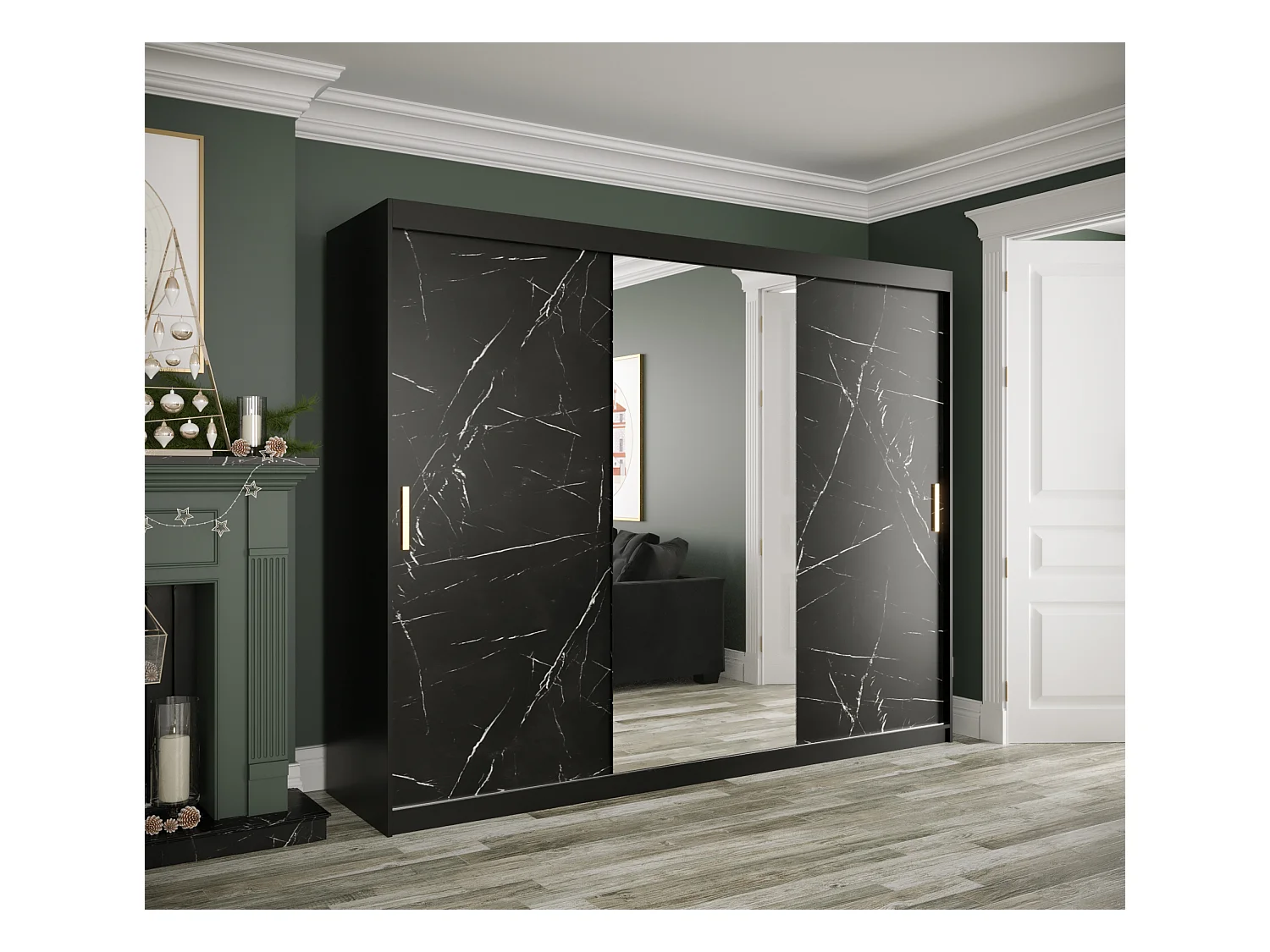 Armoire à portes coulissantes Marmur T1 200/250/62 (Noir)