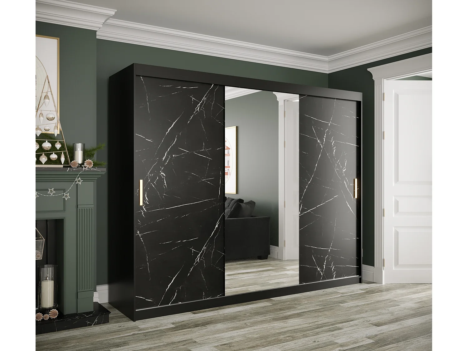 Armoire à portes coulissantes Marmur T1 200/250/62 (Noir)