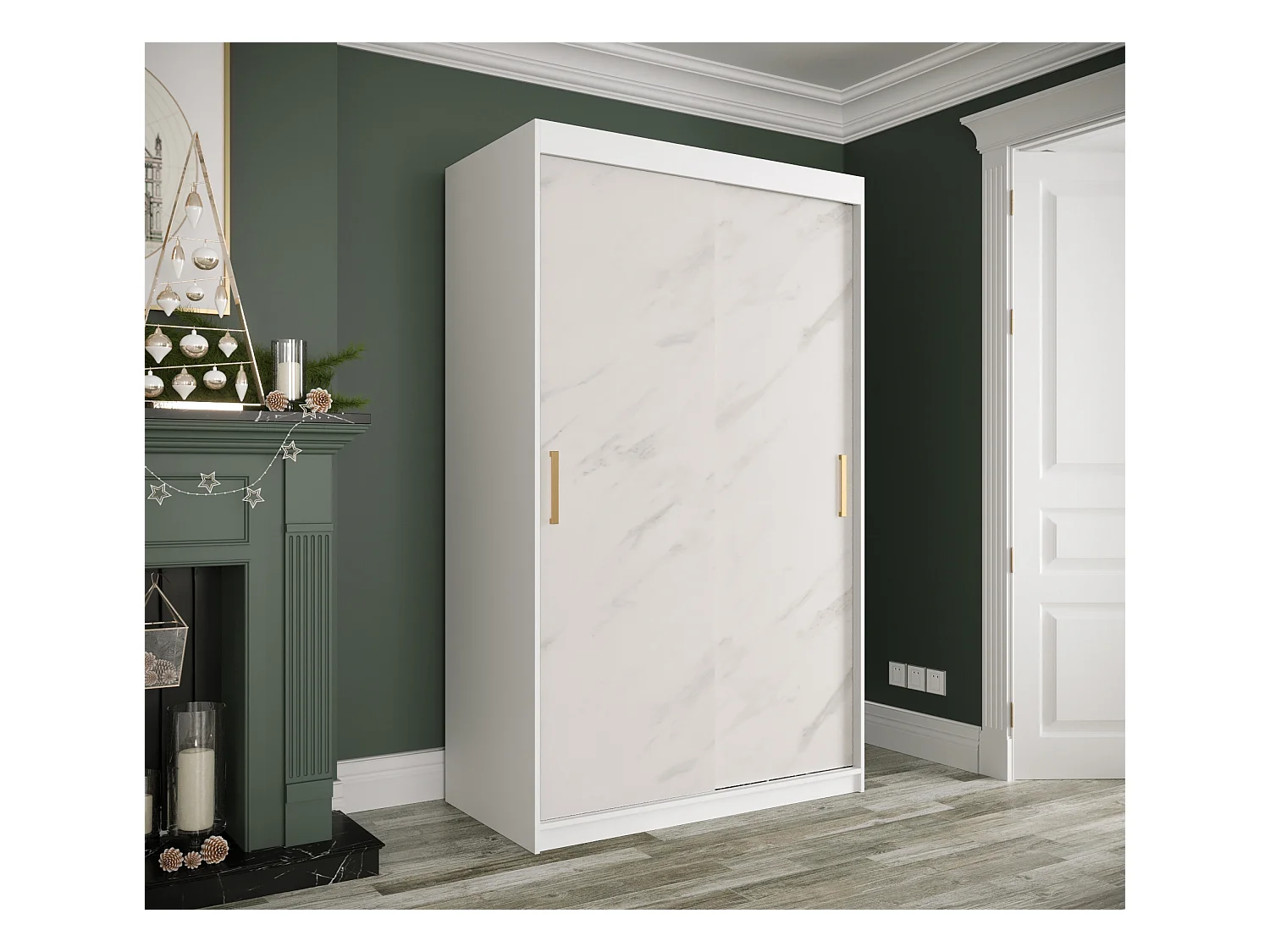 Schwebetürenschrank Marmur T 200/120/62 ( Weiß)
