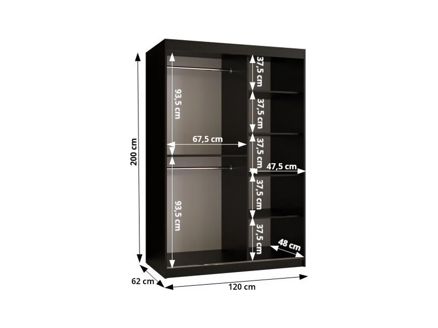 Armoire à portes coulissantes Ramiro 1 200/120/62 (Noir)