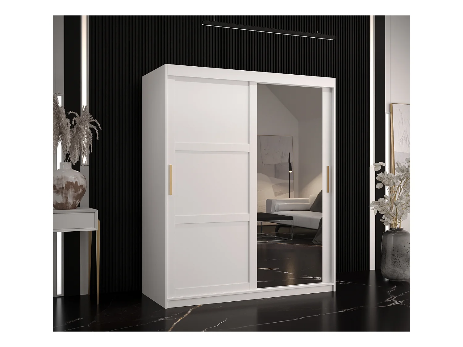 Armoire à portes coulissantes Ramiro 2 200/150/62 (Blanc)