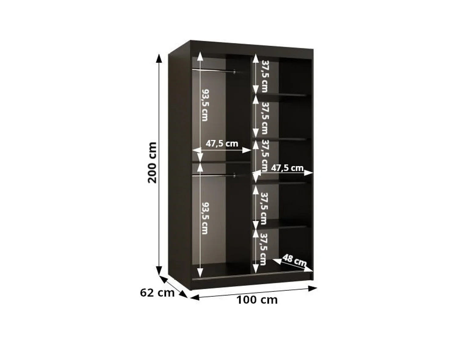 Armoire à portes coulissantes Ramiro 1 200/100/62 (Noir)