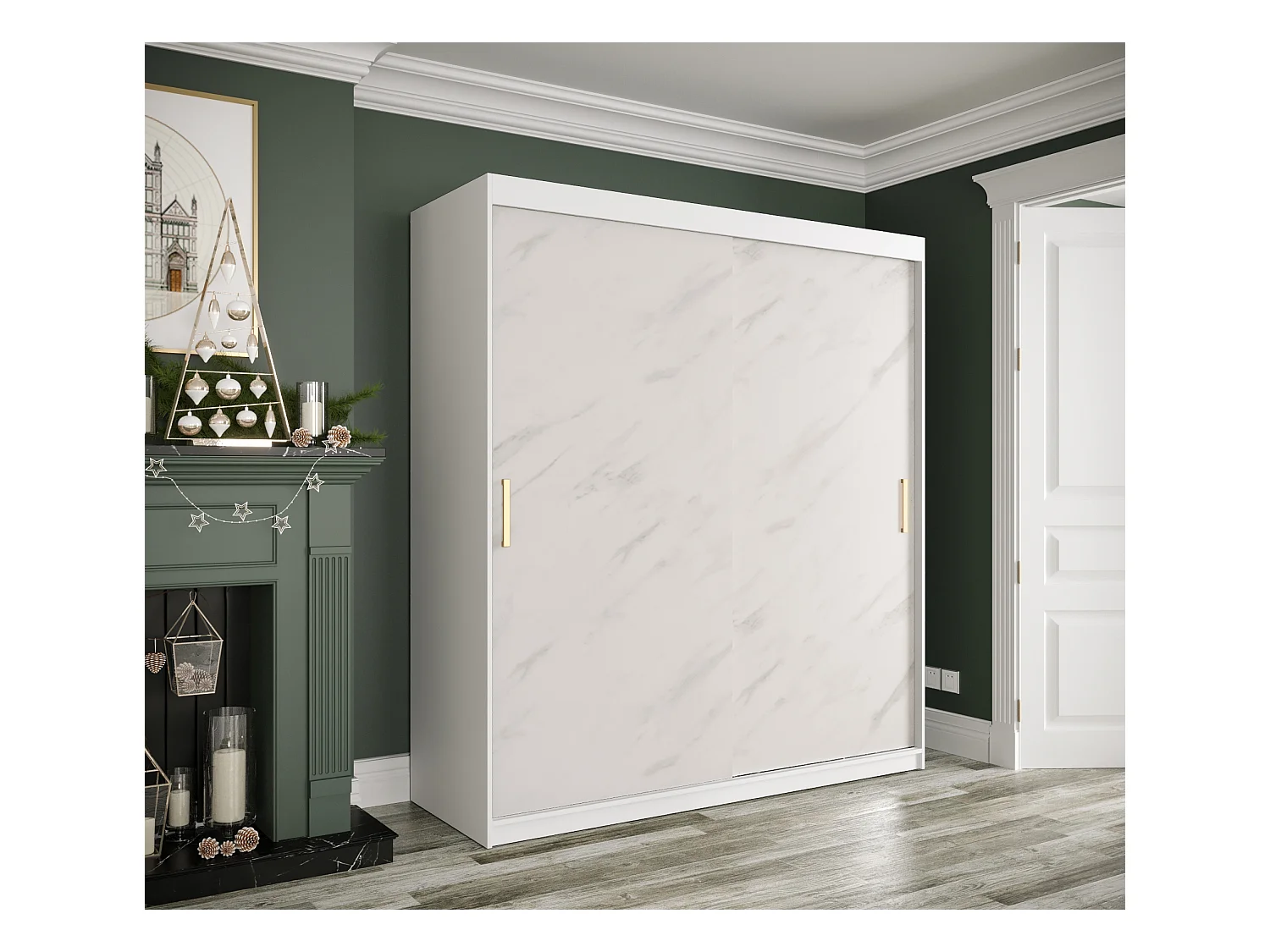 Schwebetürenschrank Marmur T 200/180/62 ( Weiß)