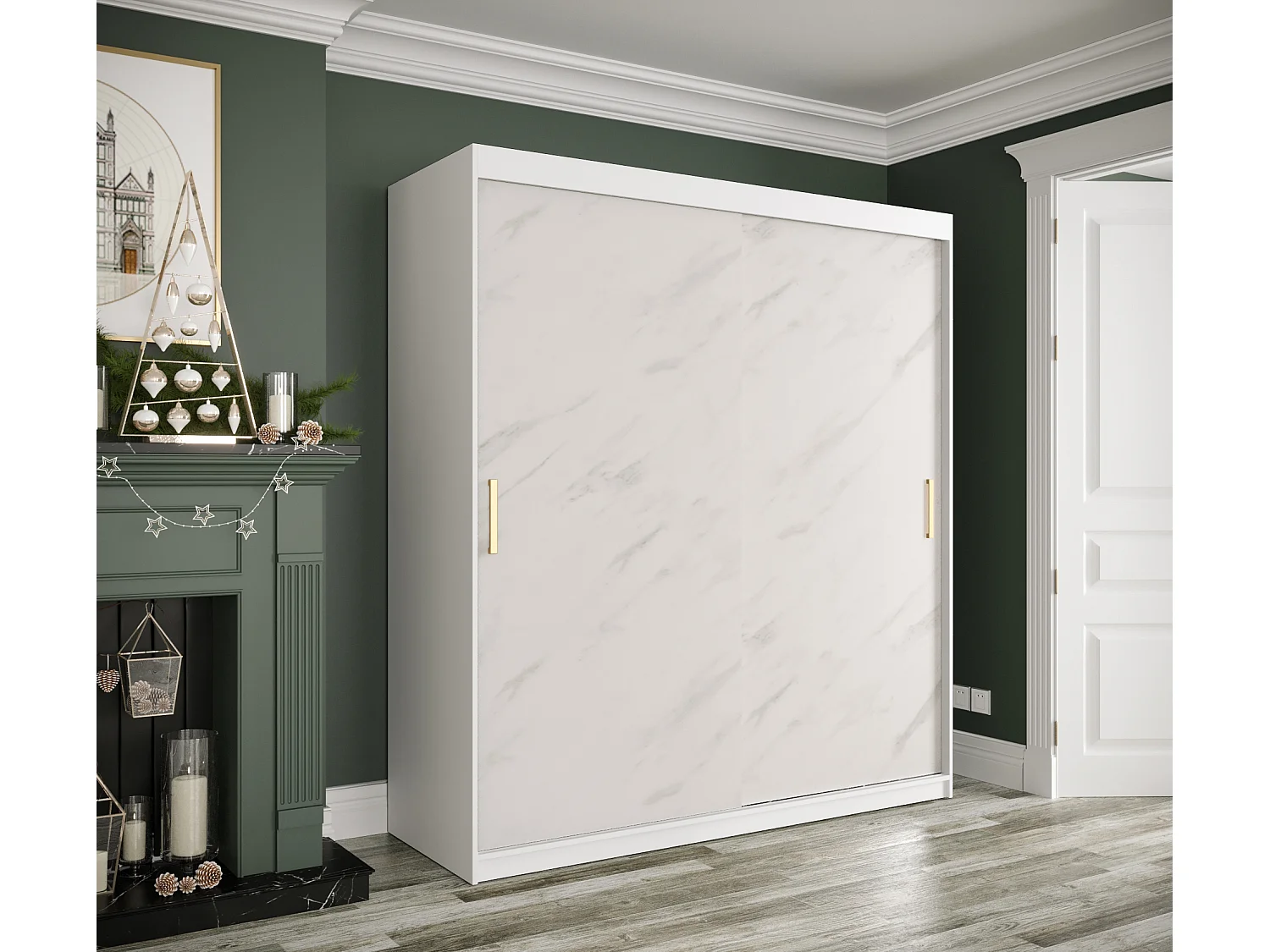 Armoire à portes coulissantes Marmur T 200/180/62 (Blanc)