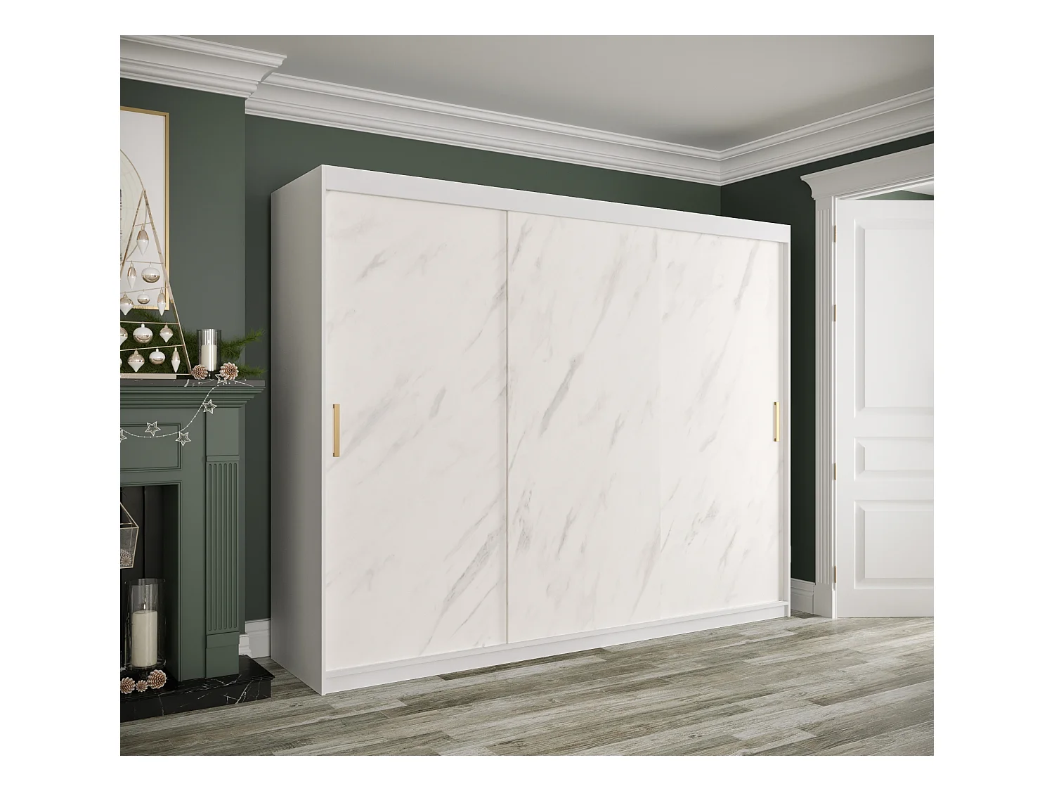 Schwebetürenschrank Marmur T 200/250/62 ( Weiß)
