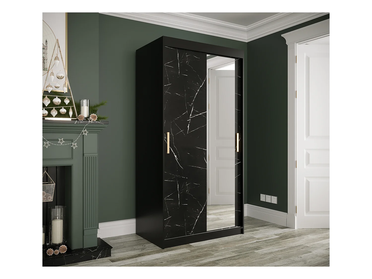 Armoire à portes coulissantes Marmur T2 200/100/62 (Noir)