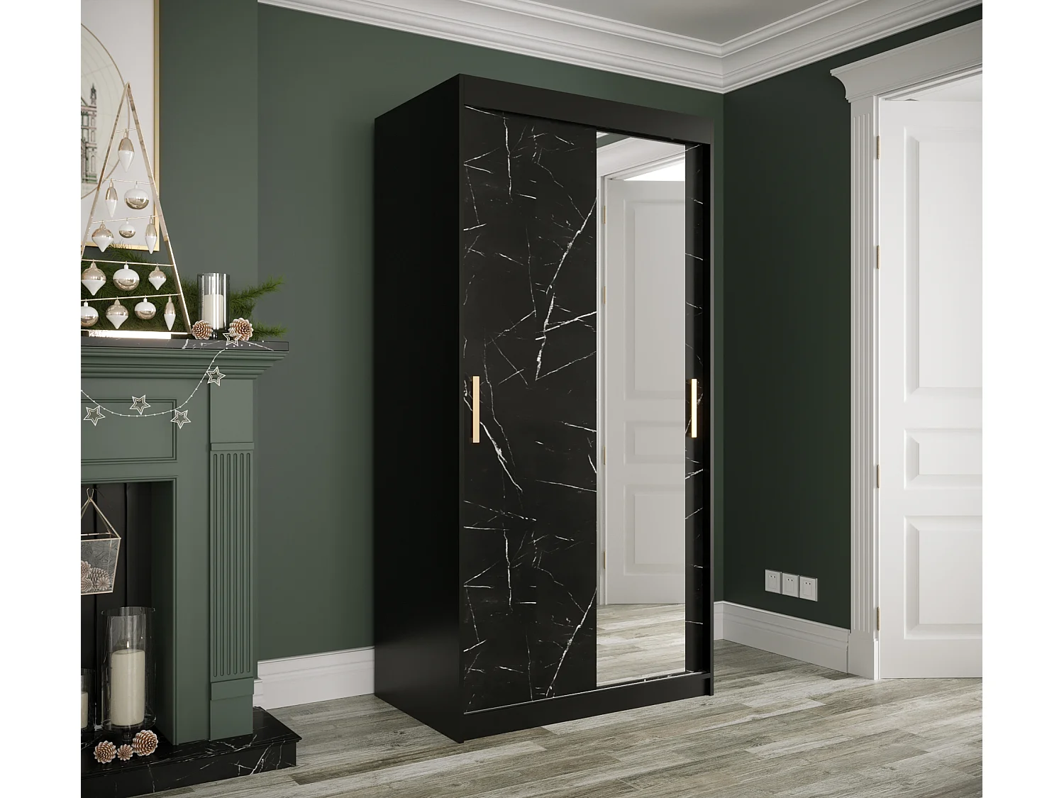 Armoire à portes coulissantes Marmur T2 200/100/62 (Noir)