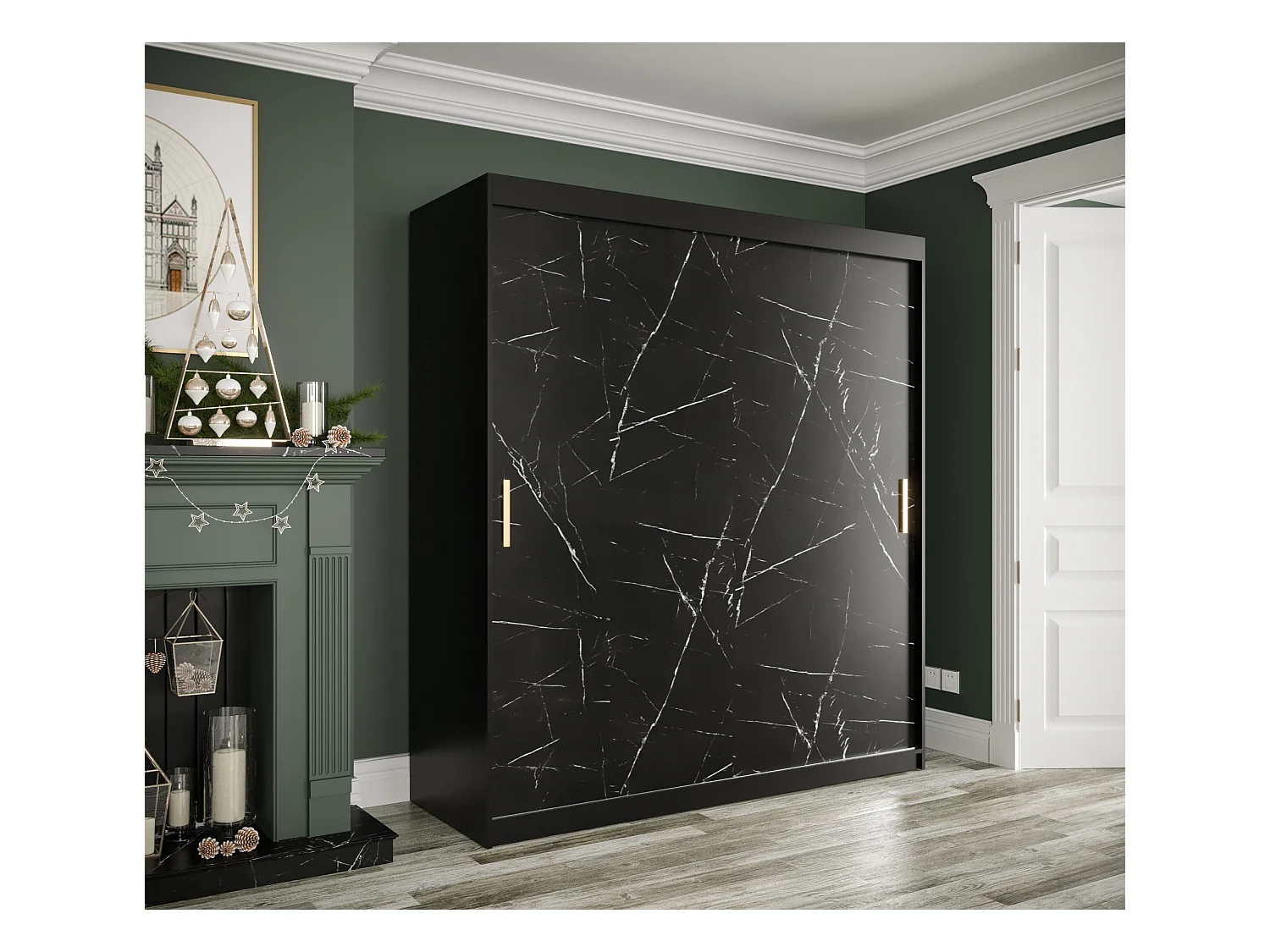 Armoire à portes coulissantes Marmur T 200/180/62 (Noir)