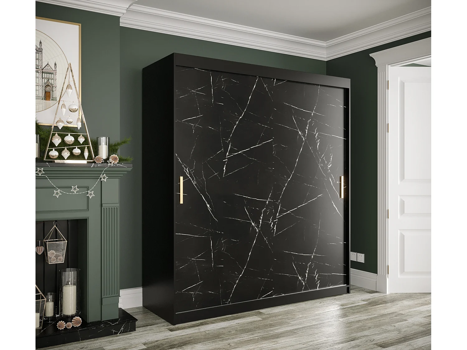 Armoire à portes coulissantes Marmur T 200/180/62 (Noir)