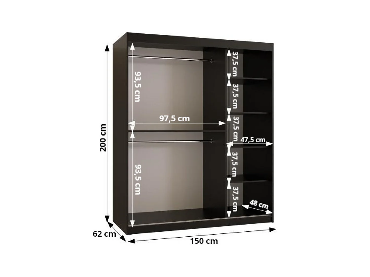 Armoire à portes coulissantes Ramiro 1 200/150/62 (Noir)