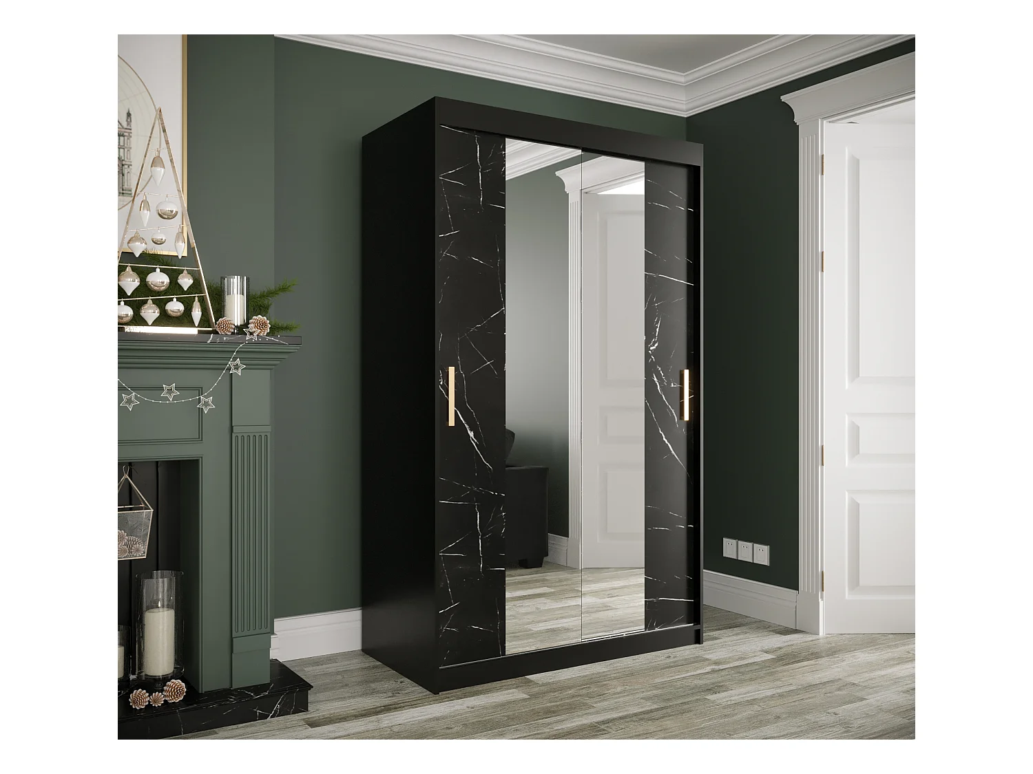 Armoire à portes coulissantes Marmur T1 200/120/62 (Noir)