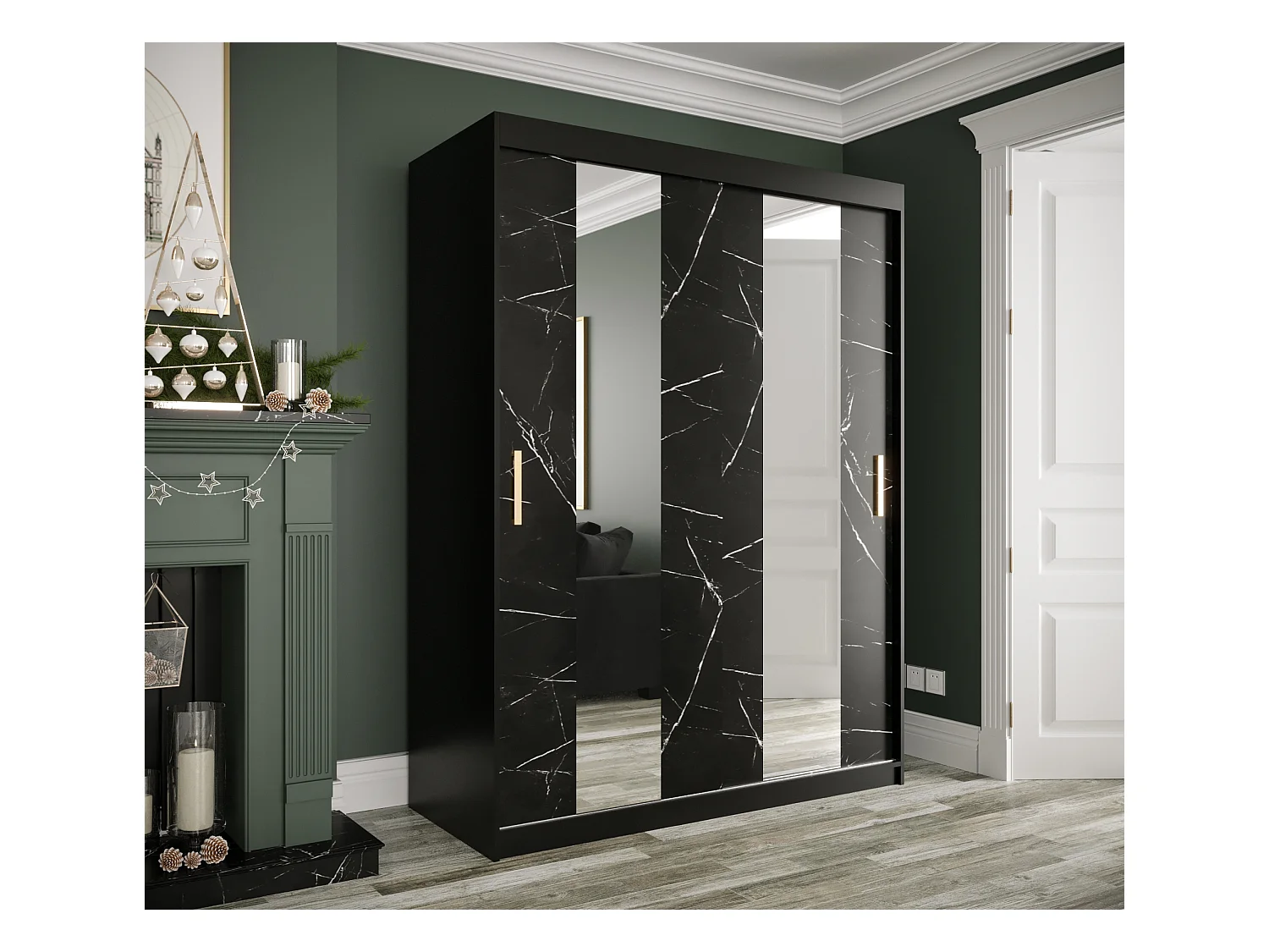 Armoire à portes coulissantes Marmur Pole 200/150/62 (Noir)