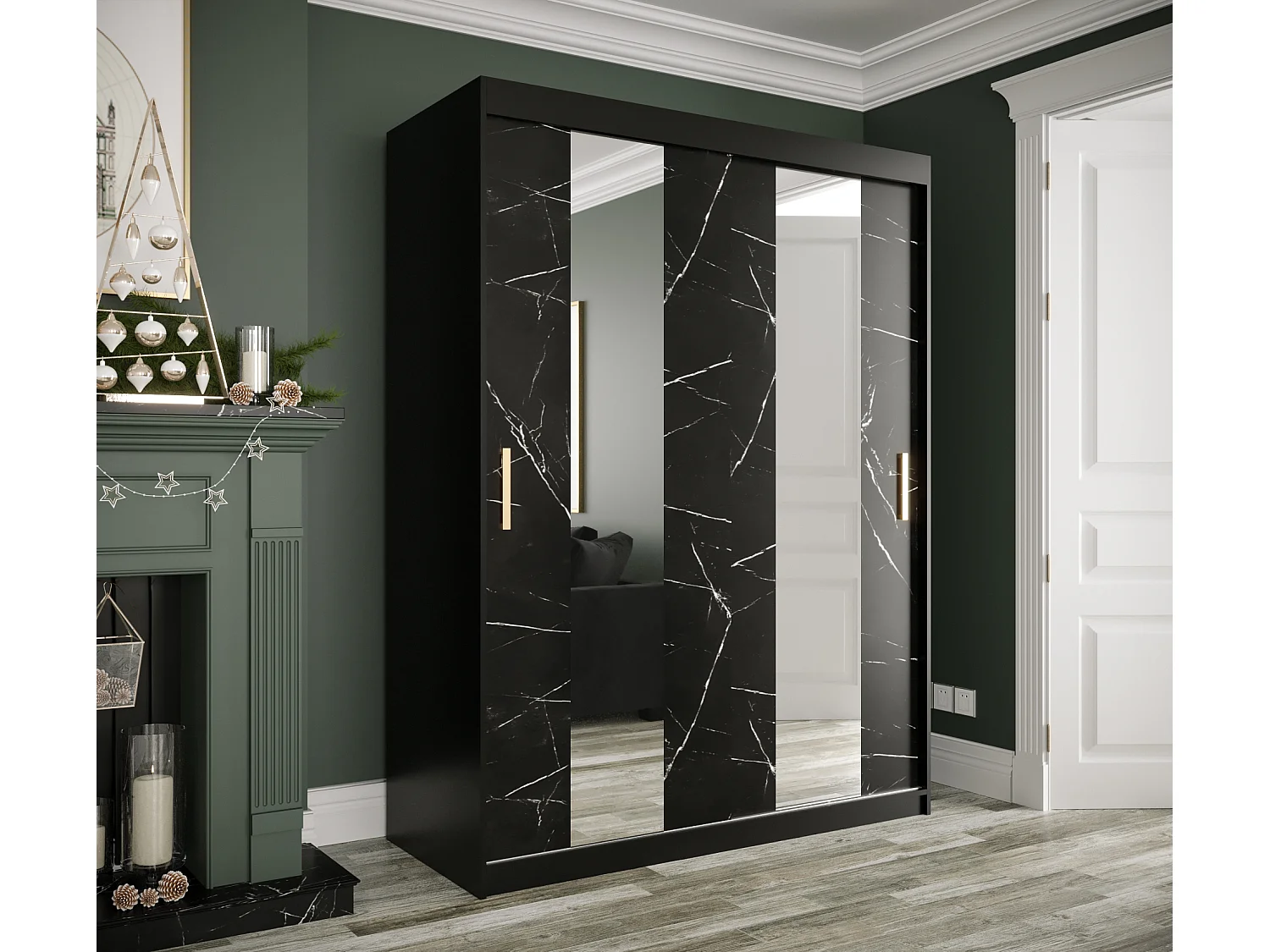 Armoire à portes coulissantes Marmur Pole 200/150/62 (Noir)