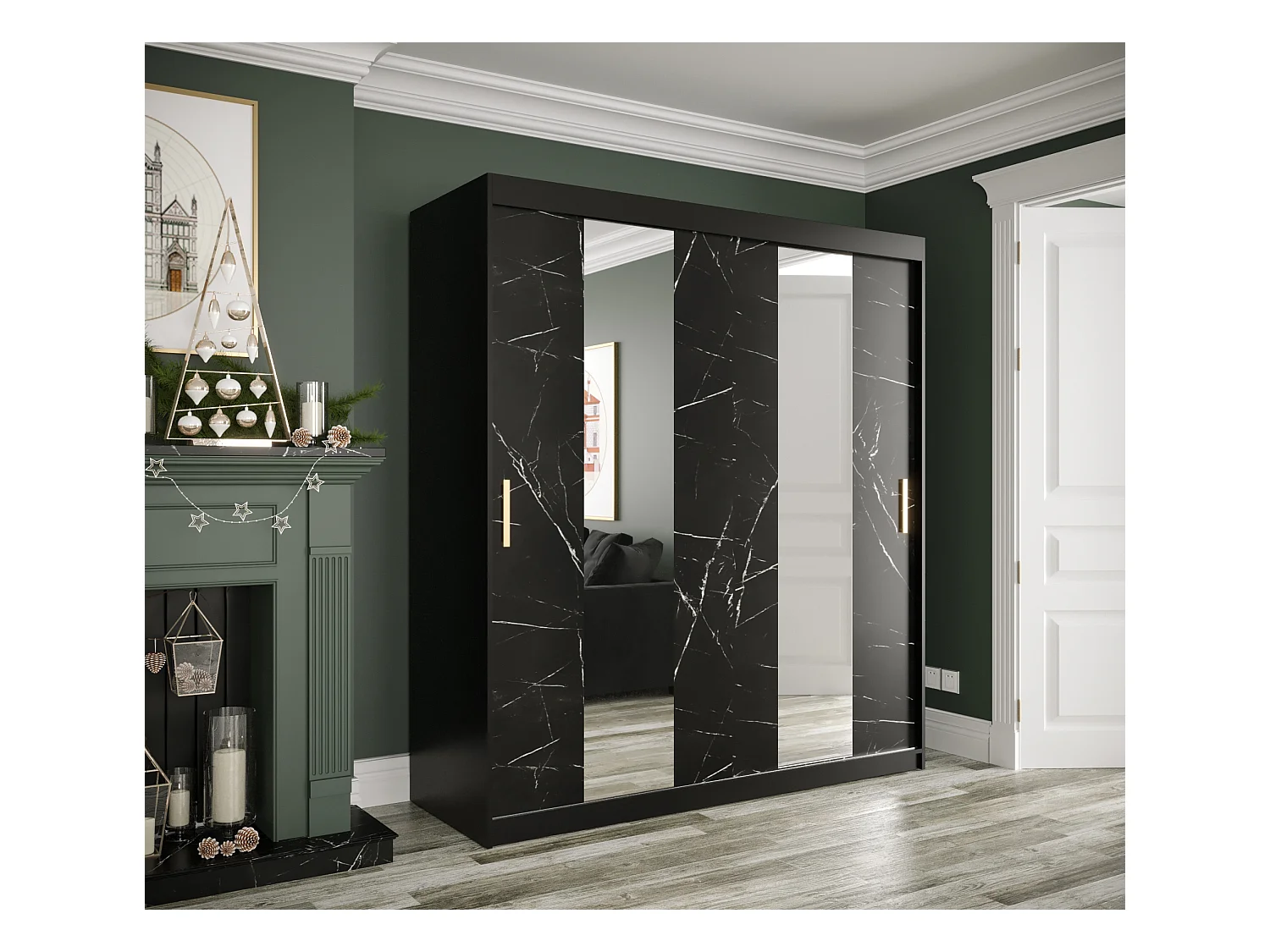 Armoire à portes coulissantes Marmur Pole 200/180/62 (Noir)