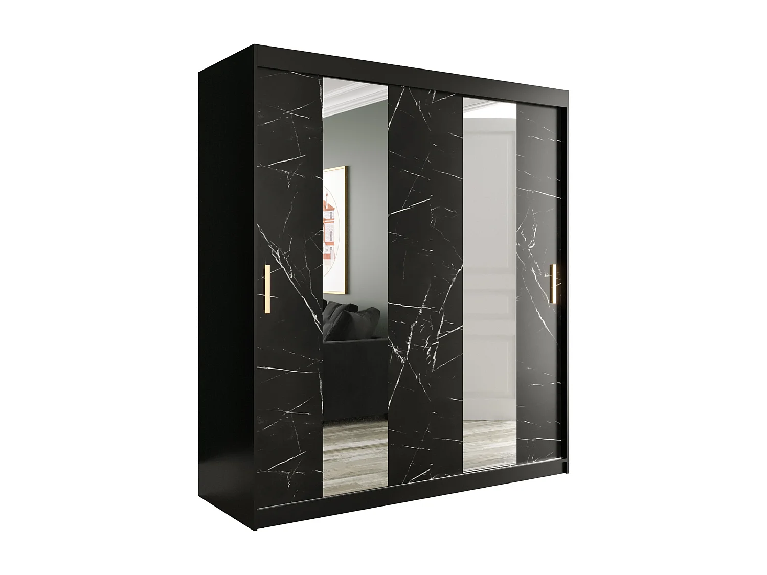 Armoire à portes coulissantes Marmur Pole 200/180/62 (Noir)