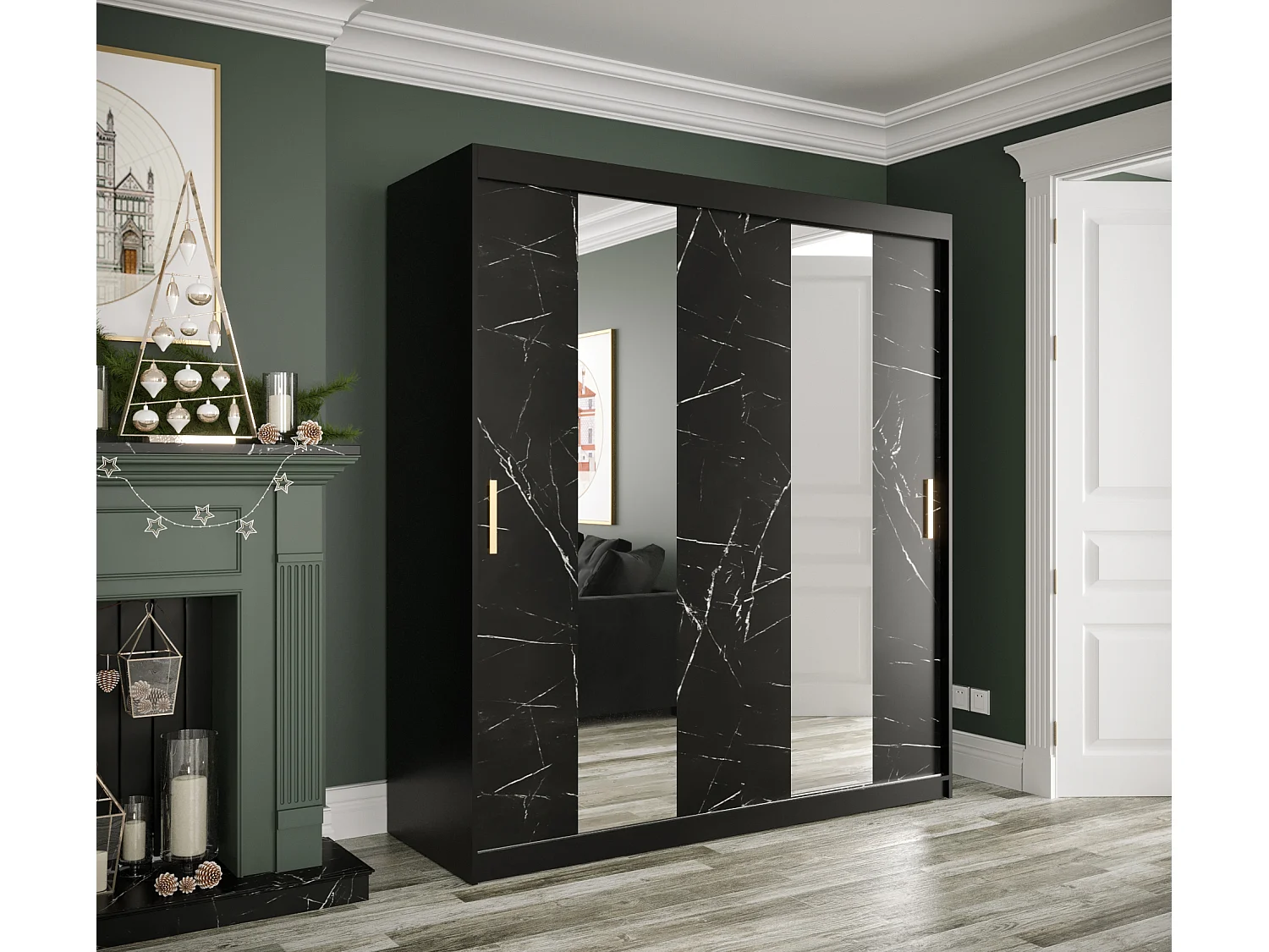 Armoire à portes coulissantes Marmur Pole 200/180/62 (Noir)