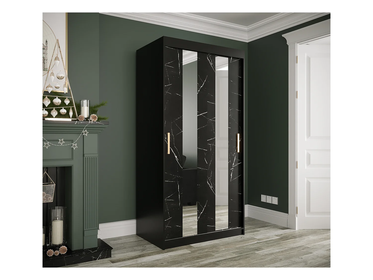 Armoire à portes coulissantes Marmur Pole 200/100/62 (Noir)