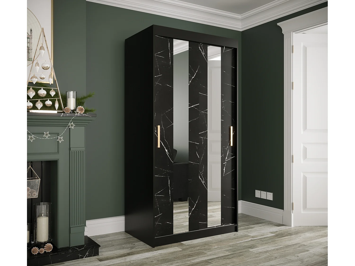 Armoire à portes coulissantes Marmur Pole 200/100/62 (Noir)