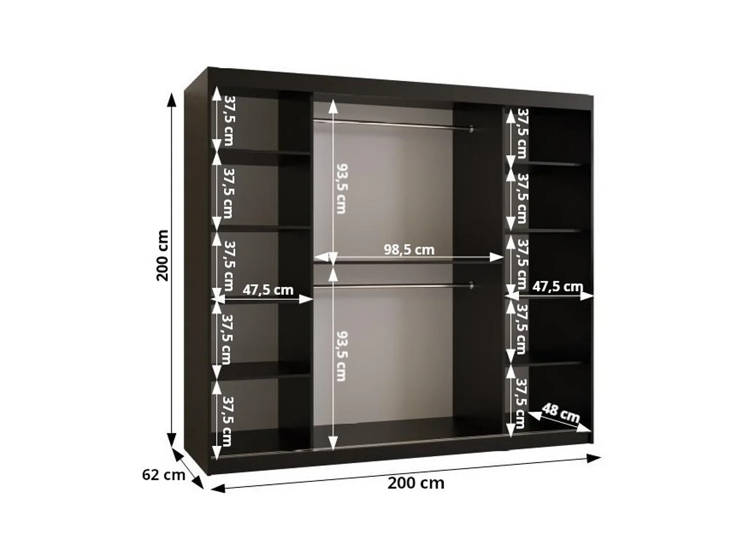 Armoire à portes coulissantes Ramiro 1 200/200/62 (Noir)